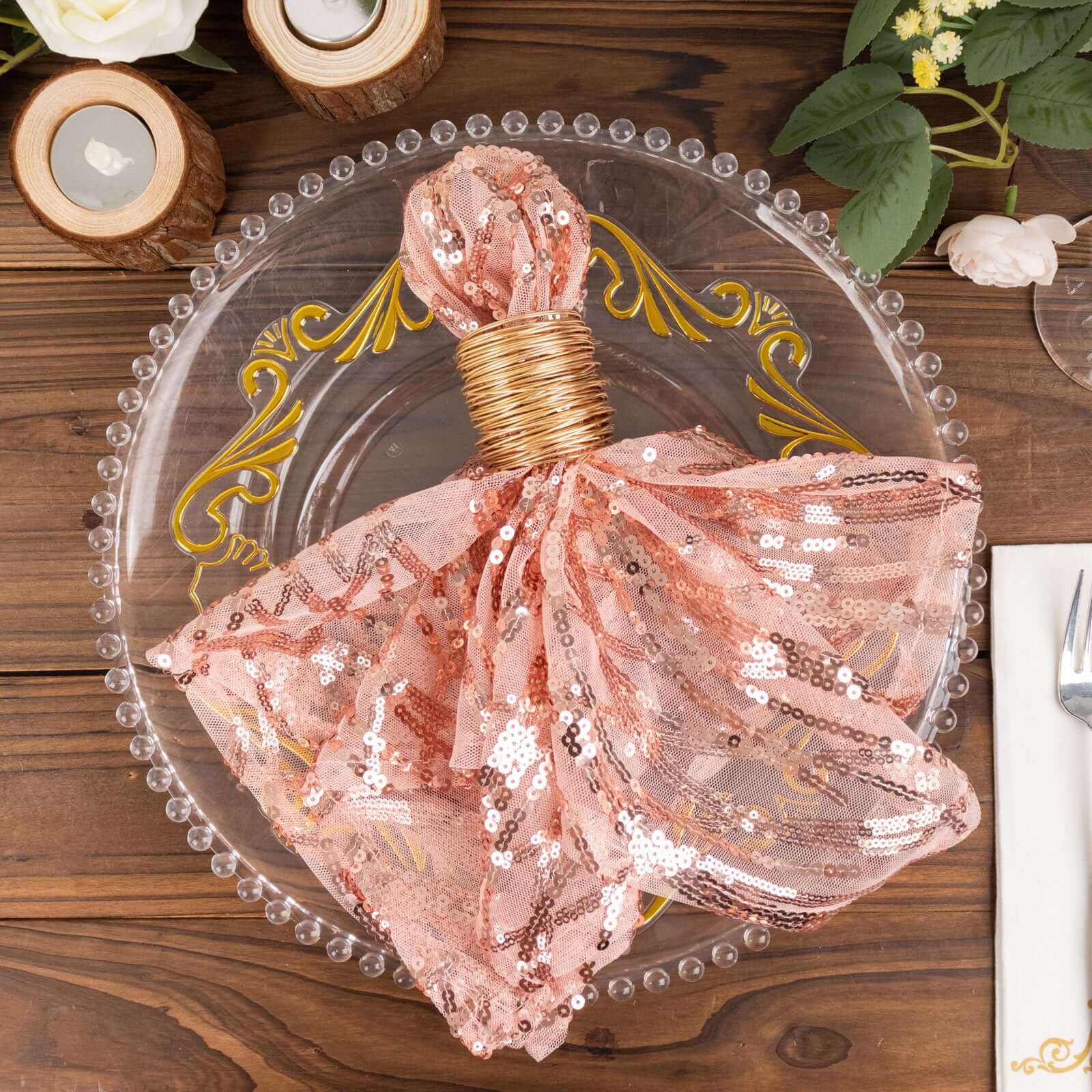 Sequin Mesh 20"x20" Napkin Blush - Wave Embroidered Reusable Napkin