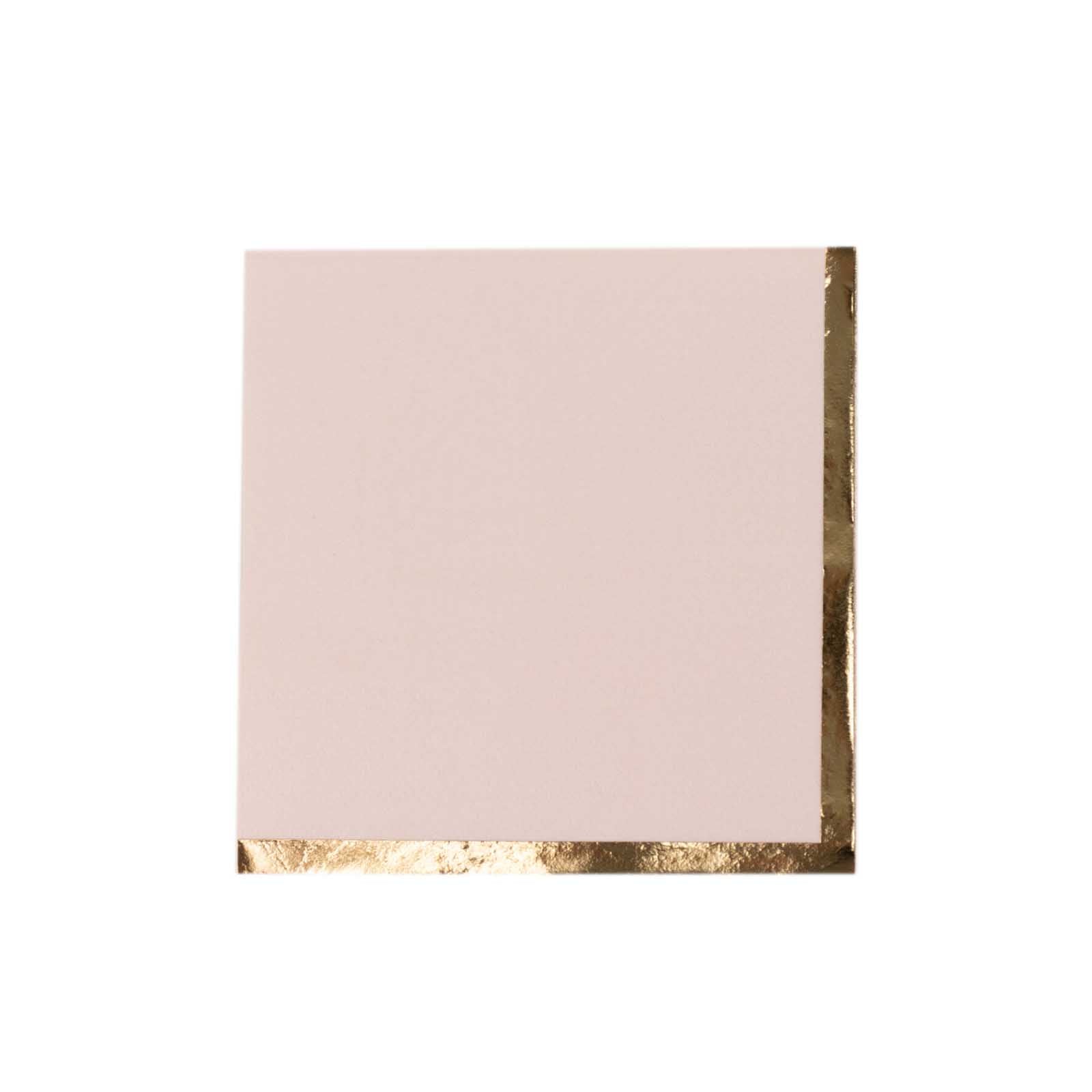50-Pack Paper Beverage Napkins Blush with Gold Foil Edge - 2 Ply Disposable Soft 18GSM Cocktail Napkins 5"x5"