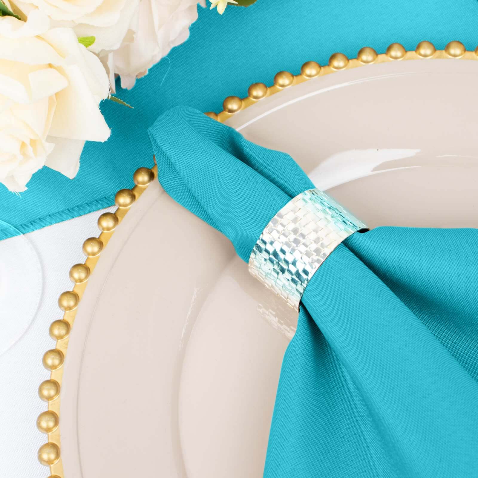 5 Pack Polyester 20"x20" Napkins Turquoise - Wrinkle Resistant & Easy Care Cloth Napkins