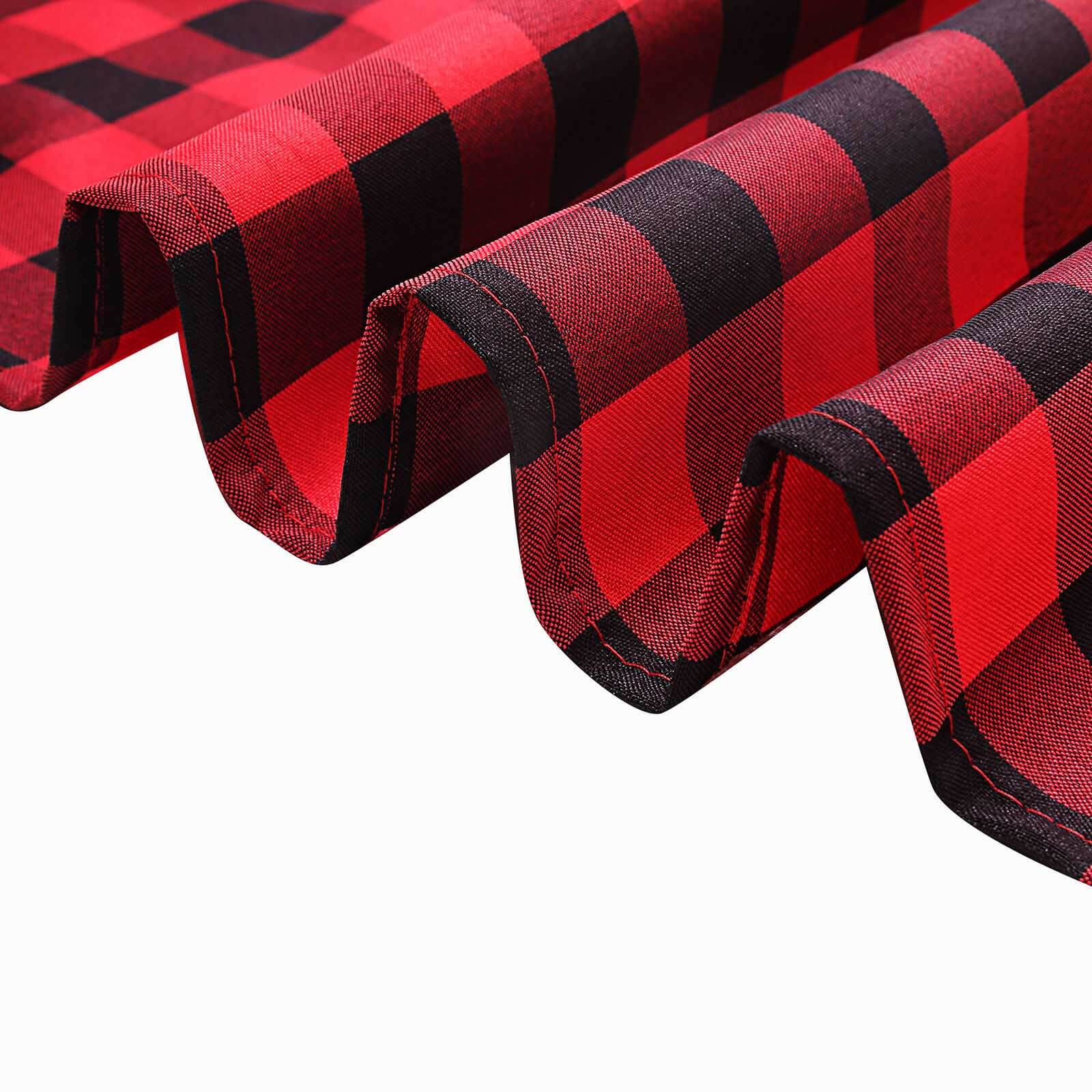 90"x156" Black Red Seamless Buffalo Plaid Rectangle Tablecloth, Checkered Polyester Tablecloth for 8 Foot Table With Floor-Length Drop