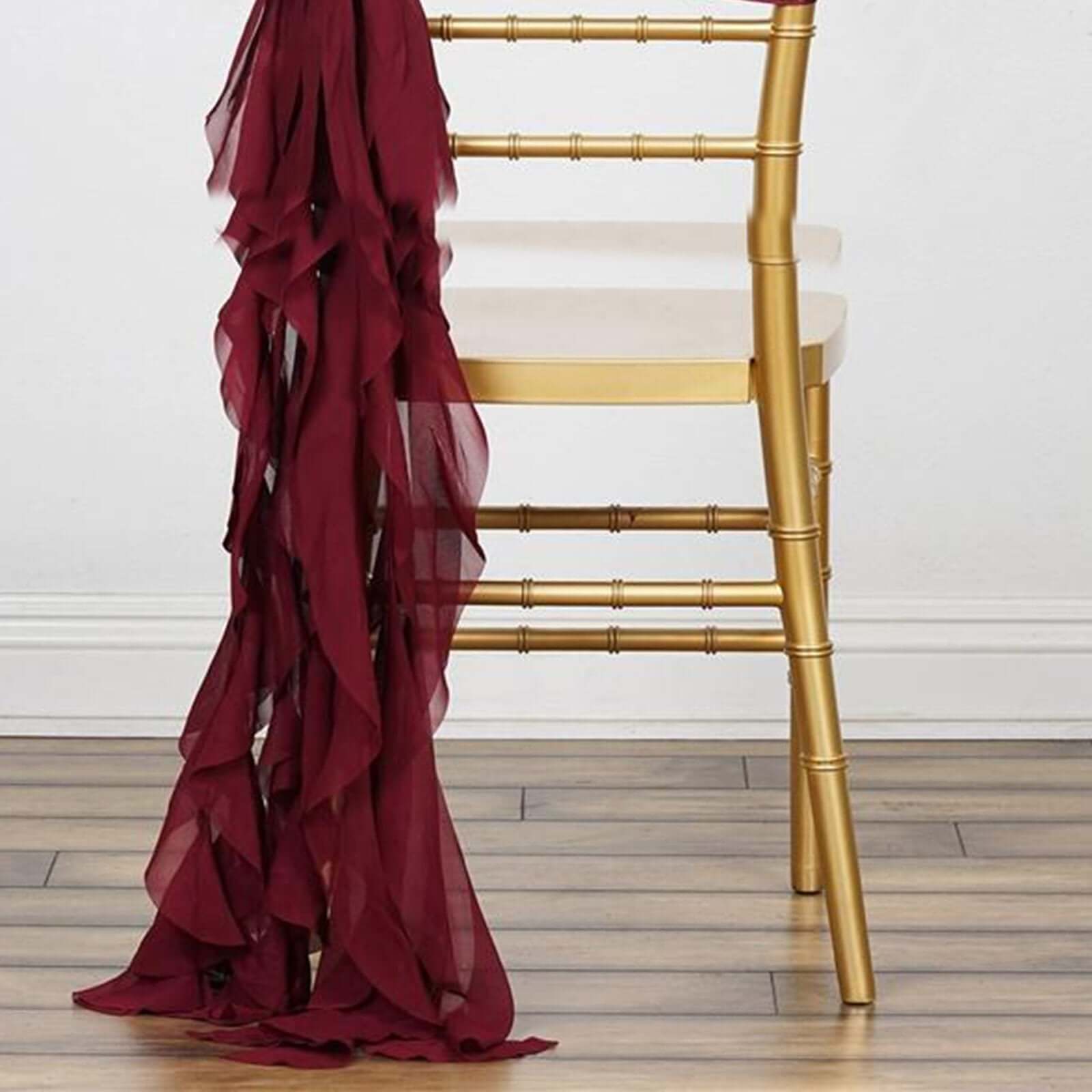 1 Set Chiffon Hoods Chair Sashes with Willow Ruffles Design Burgundy - Stylish Chair Bow Decor