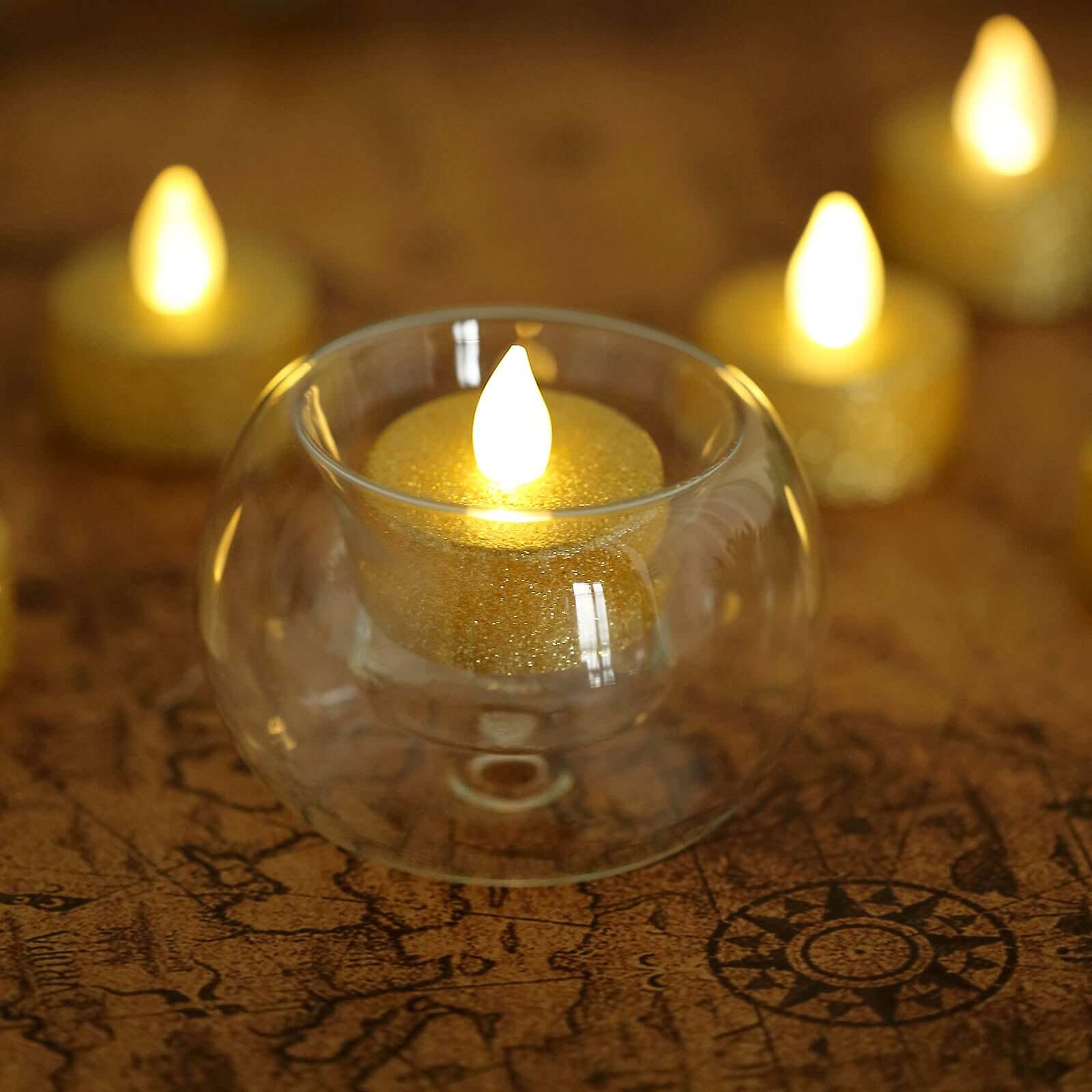 6-Pack Glass Tealight Candle Holders Crystal Clear Globe Design - Votive Candle Holders for Events 3"