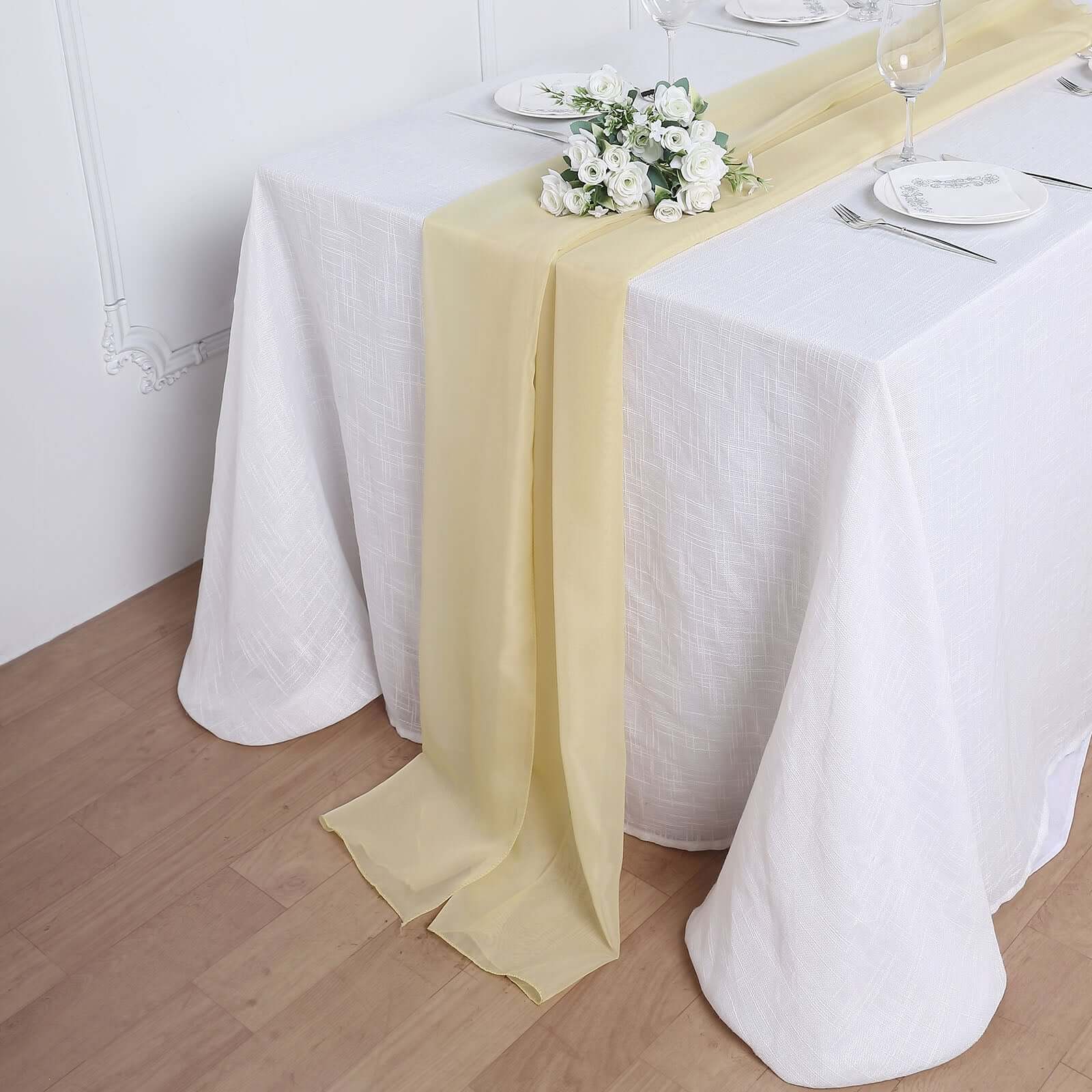 Premium Chiffon 6ft Table Runner Champagne - Flowy & Lightweight Table Decor