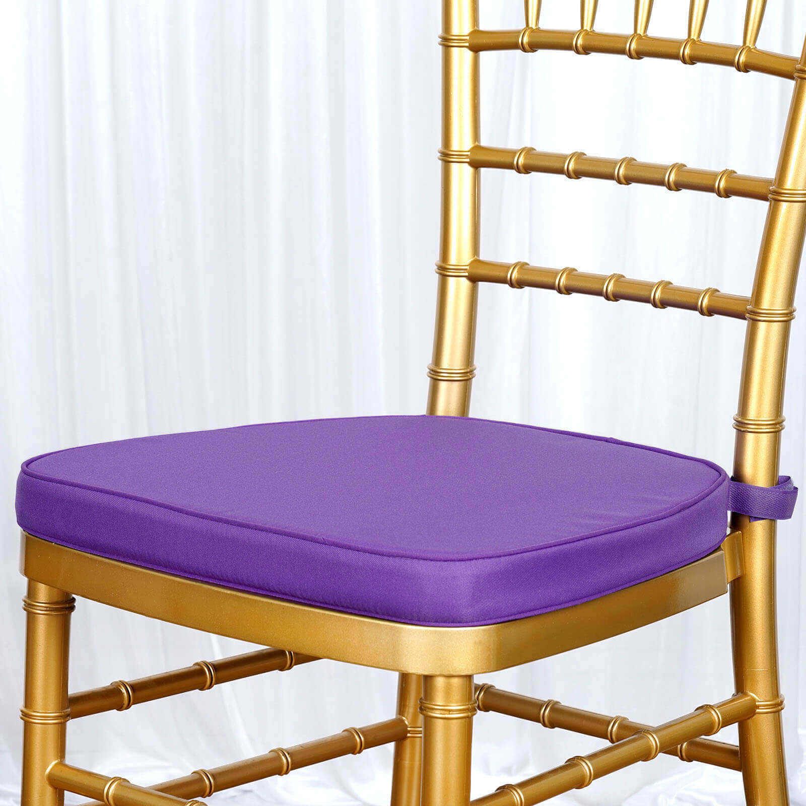 Chiavari Chair Cushion with 1.5" Thick Memory Foam and Ties Purple - Stylish Removable Cover for Comfort