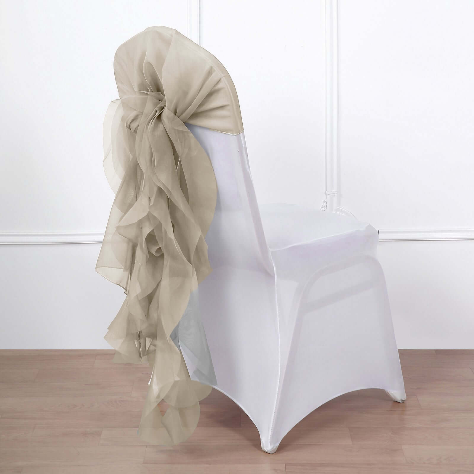 Chiffon Chair Sash with Curly Design Beige - Stylish Chair Decorations