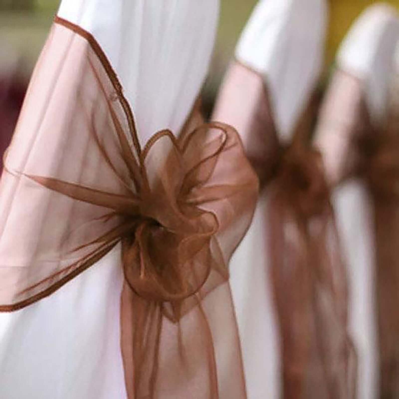 5 Pack Organza Chair Sashes Chocolate - Reusable Sheer Chair Bows 6"x108"