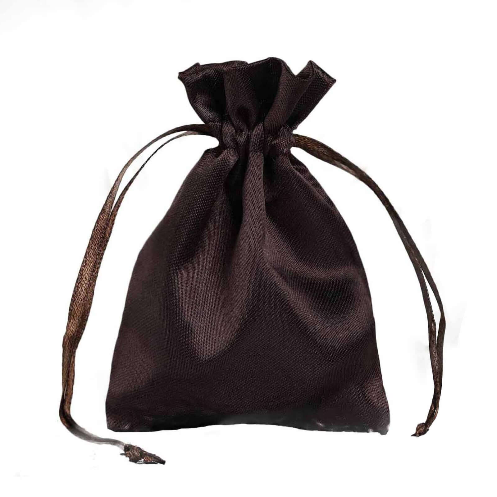 12 Pack 3" Chocolate Satin Drawstring Wedding Party Favor Gift Bags - Clearance SALE