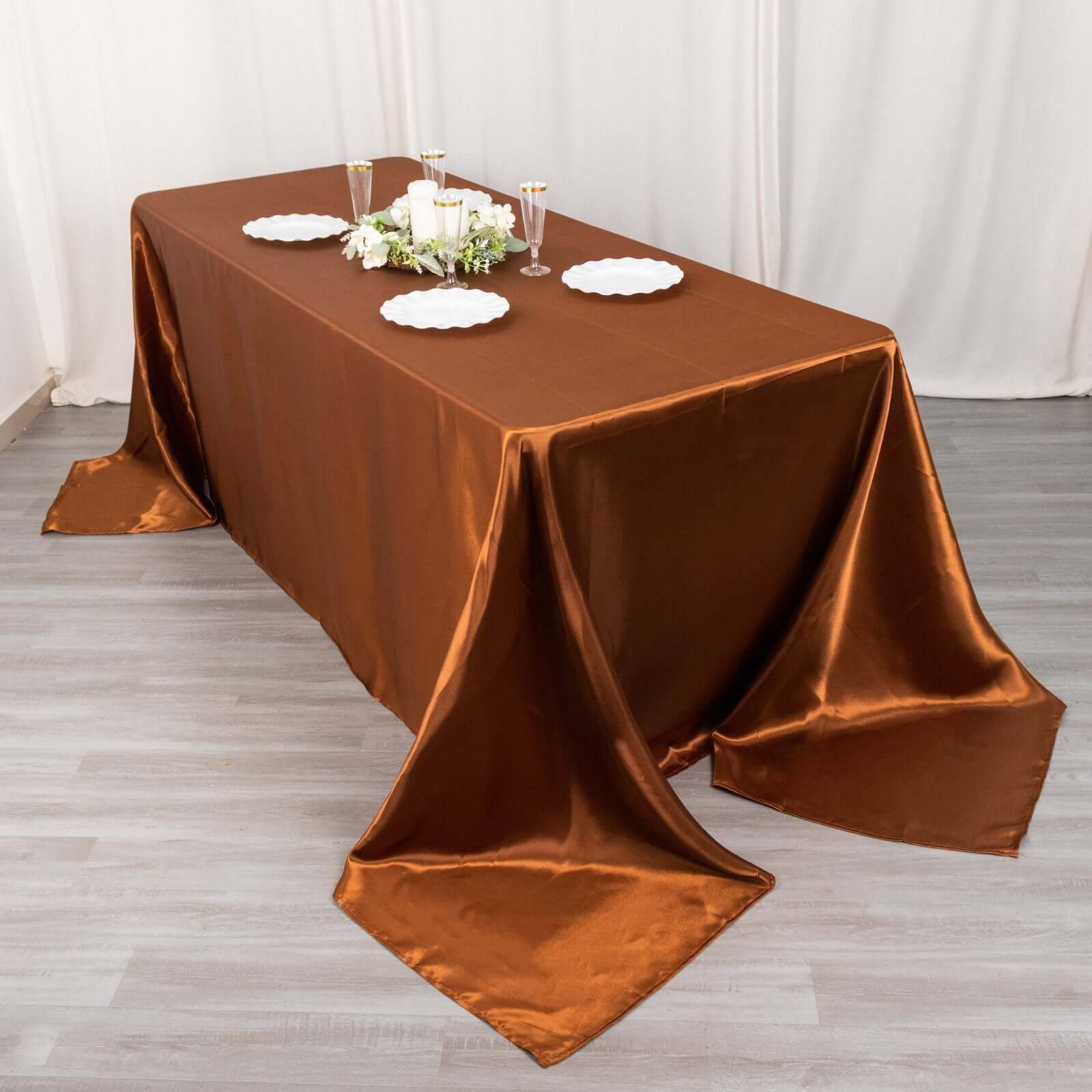 Satin Rectangular 90"x132" Tablecloth Cinnamon Brown Satin - Seamless Table Cover