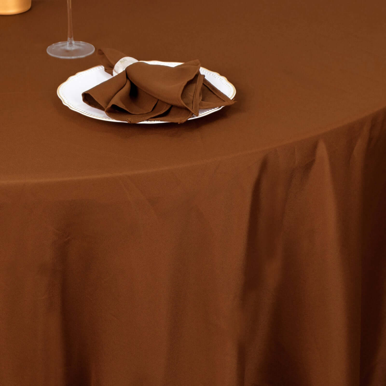 Polyester 120" Round Tablecloth Cinnamon Brown - Seamless Wrinkle-Resistant Table Cover