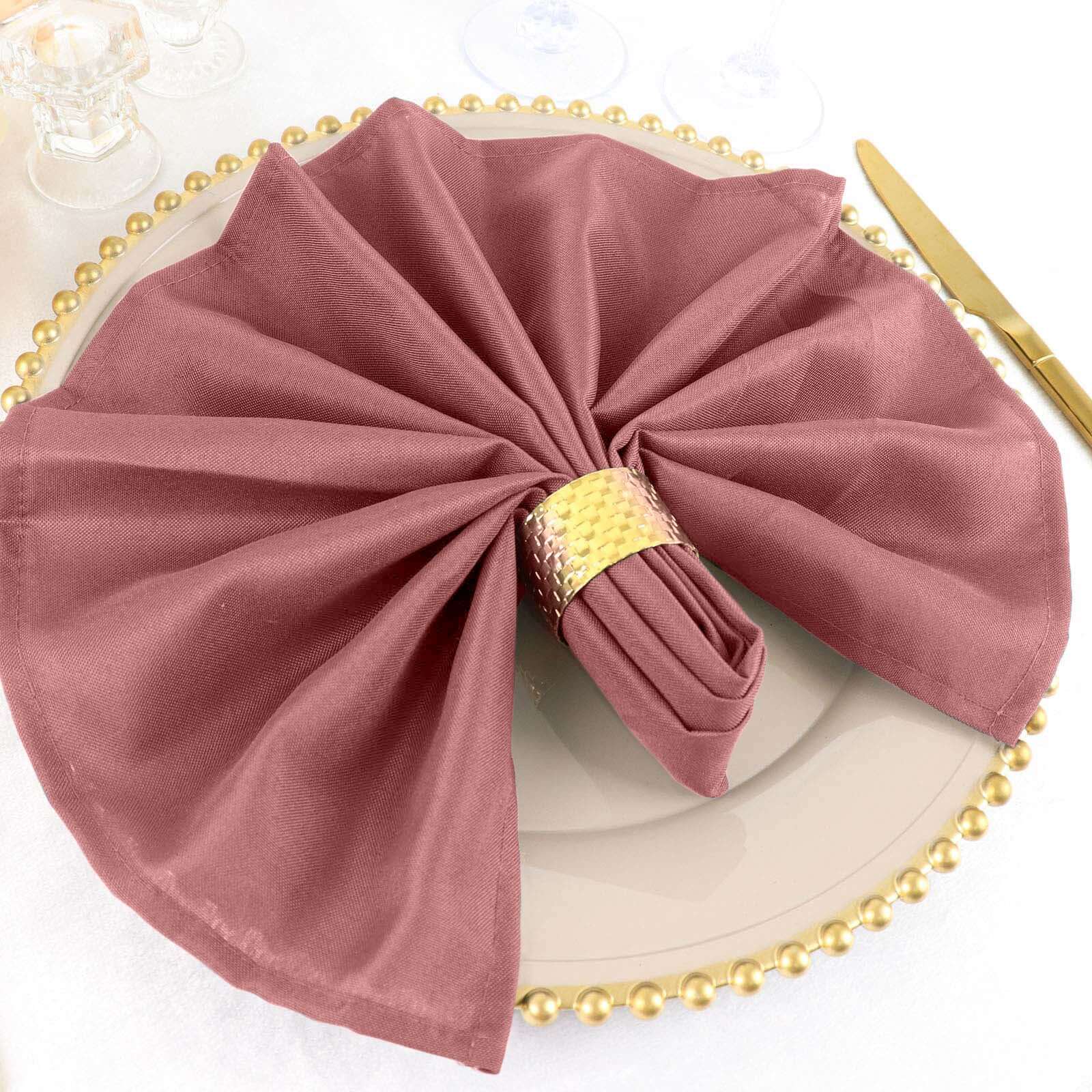 5 Pack Cinnamon Rose Cloth Napkins with Hemmed Edges, Reusable Polyester Dinner Linen Napkins - 20"x20"