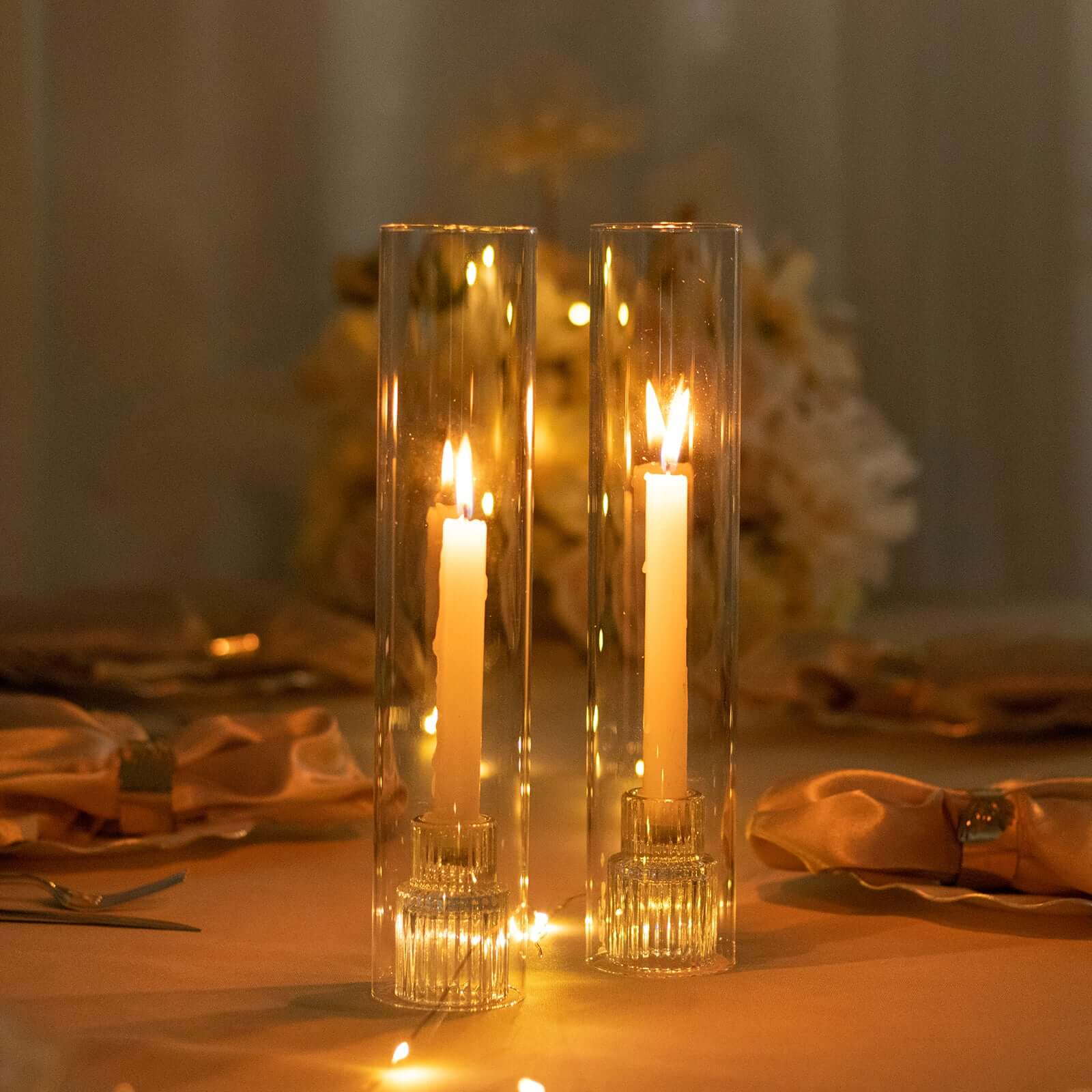 2-Pack Glass Pillar Hurricane Candle Shades - Clear Chimney Tube with 2.25" Wide Open Ends 12"
