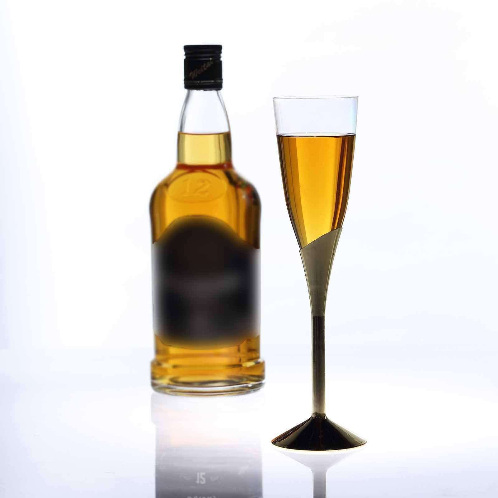 6-Pack Plastic Champagne Flutes Clear/Gold - Stylish Disposable Glasses for Toasts 5oz