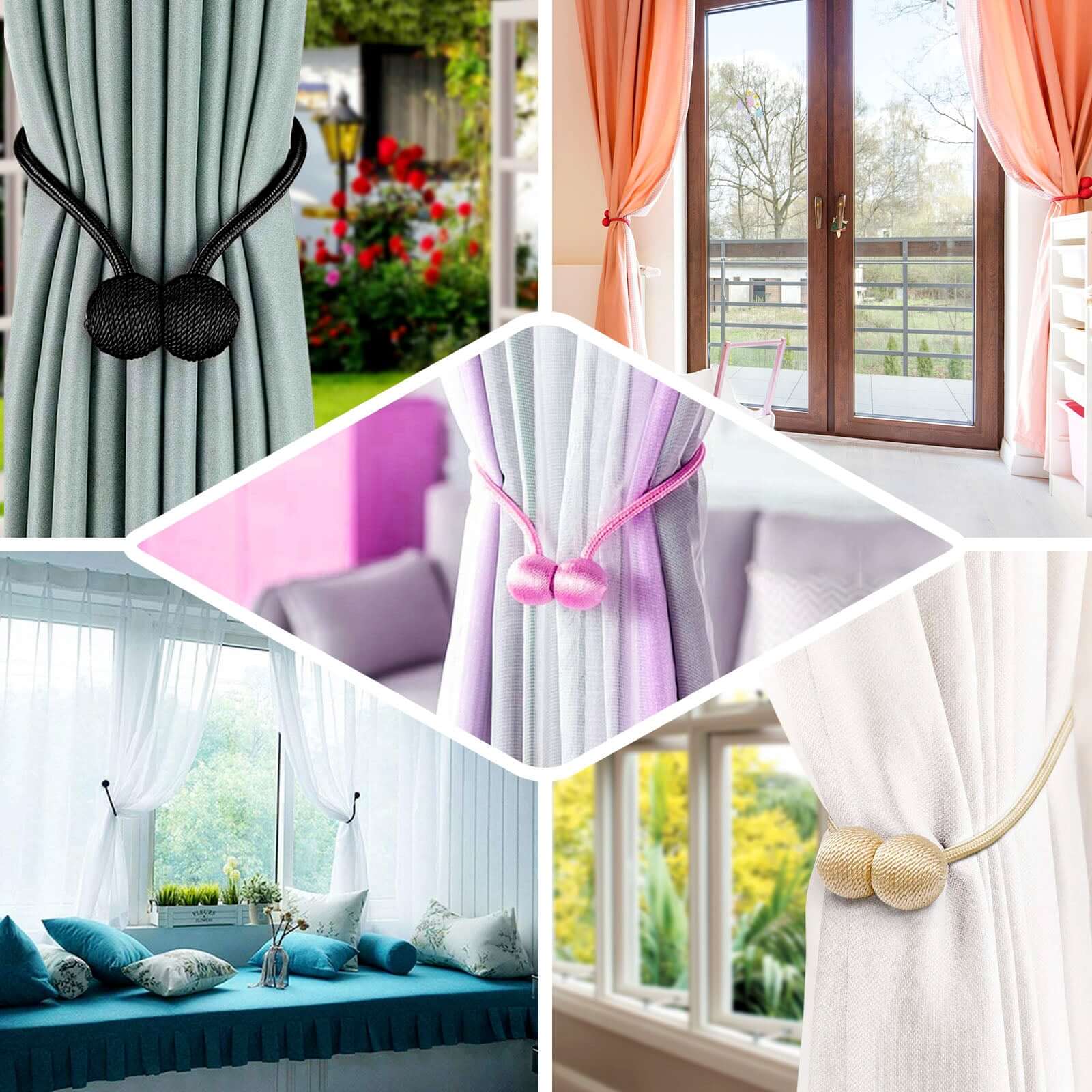 2 Pack Champagne Magnetic Curtain Tie Backs For Window Drapes and Backdrop Panels