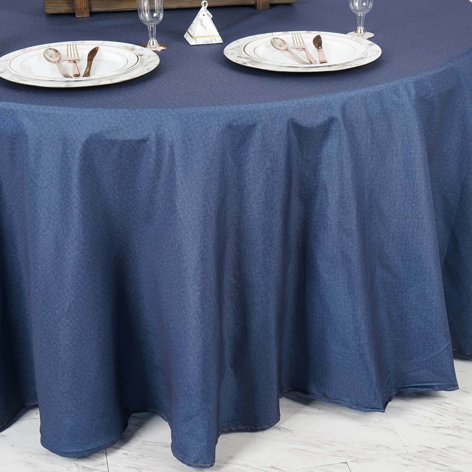 Polyester 120" Round Tablecloth Dark Blue - Seamless Faux Denim Design for Stylish Gatherings