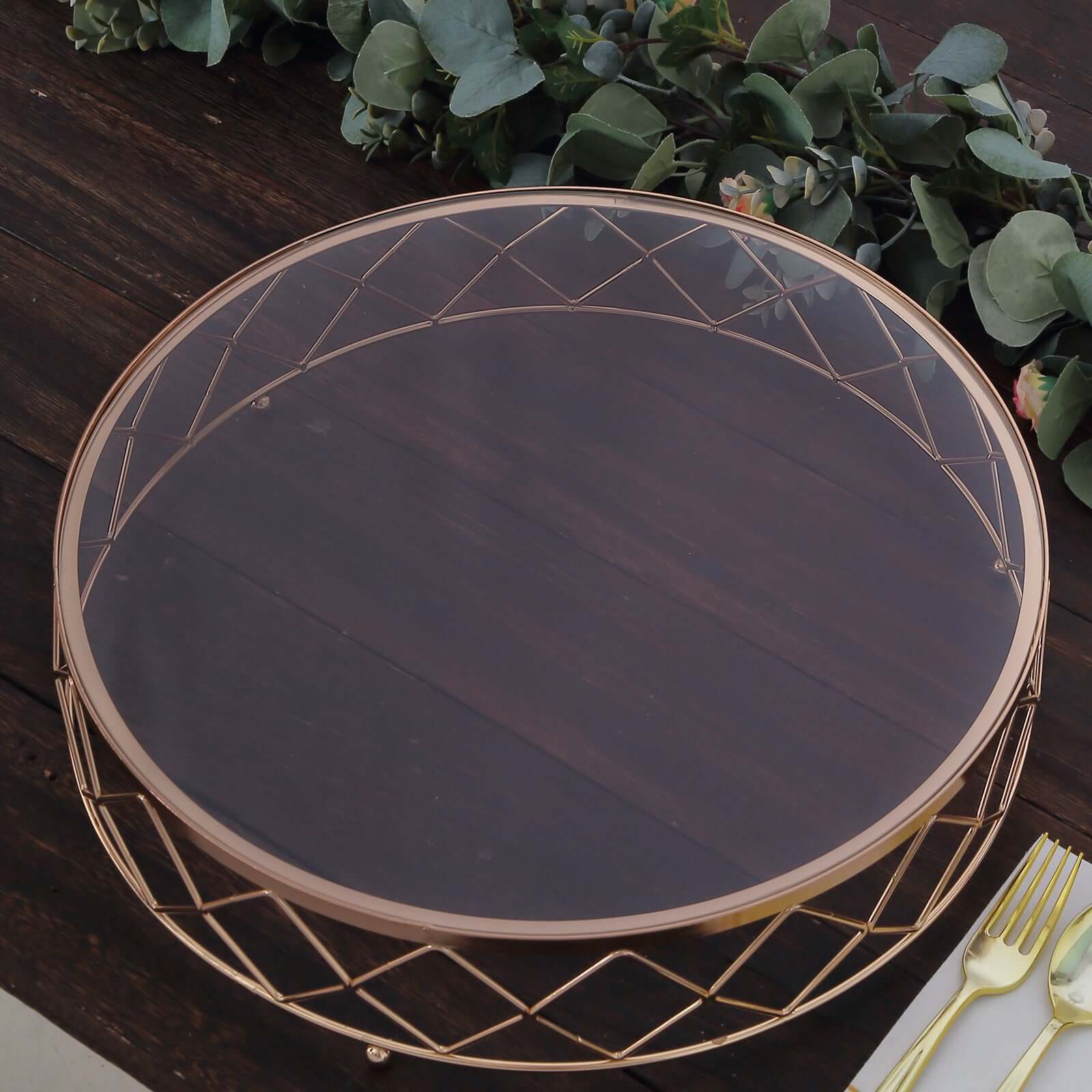 Metal Cake Stand Geometric Diamond Cut Design Gold with Glass Top - Dessert Display Riser 14"