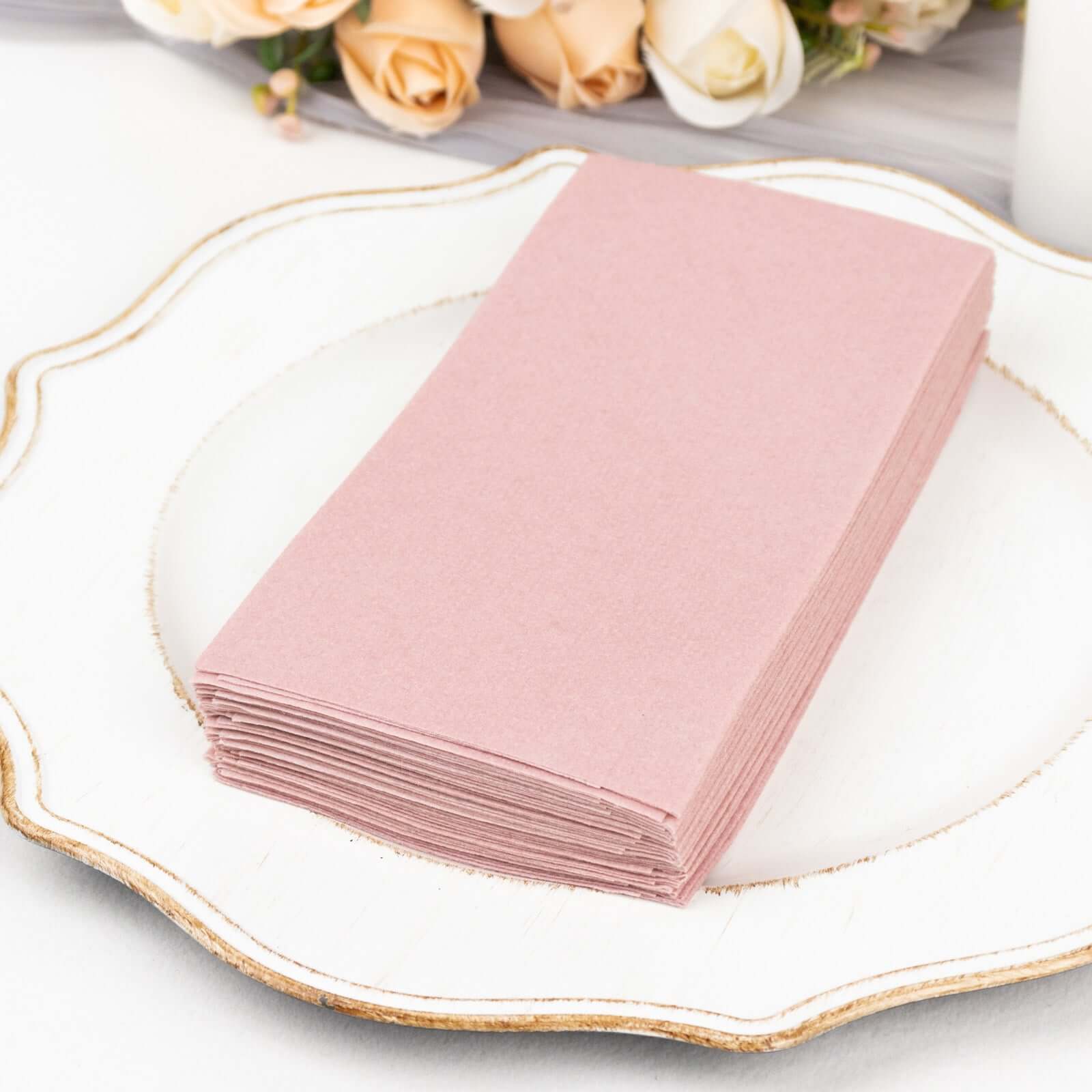 20-Pack Paper Linen-Like Napkins Dusty Rose - Disposable Hygienic Airlaid Guest Towels 8.5"x4"