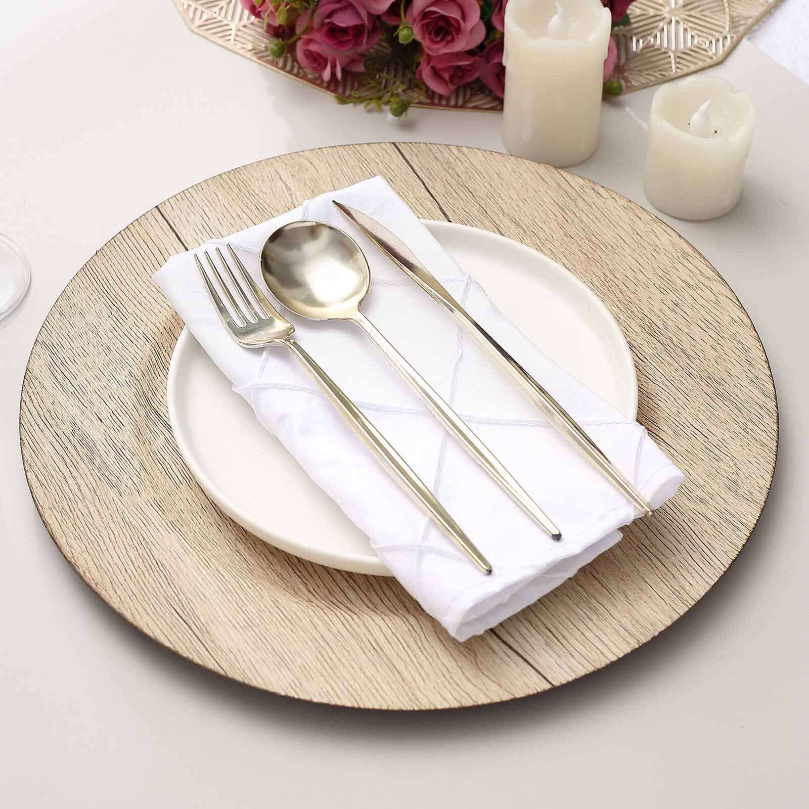 6-Pack Plastic Round Charger Plates 13" in Natural with Faux Wood Finish, Rustic Boho Chic Dinner Party Charger Tableware