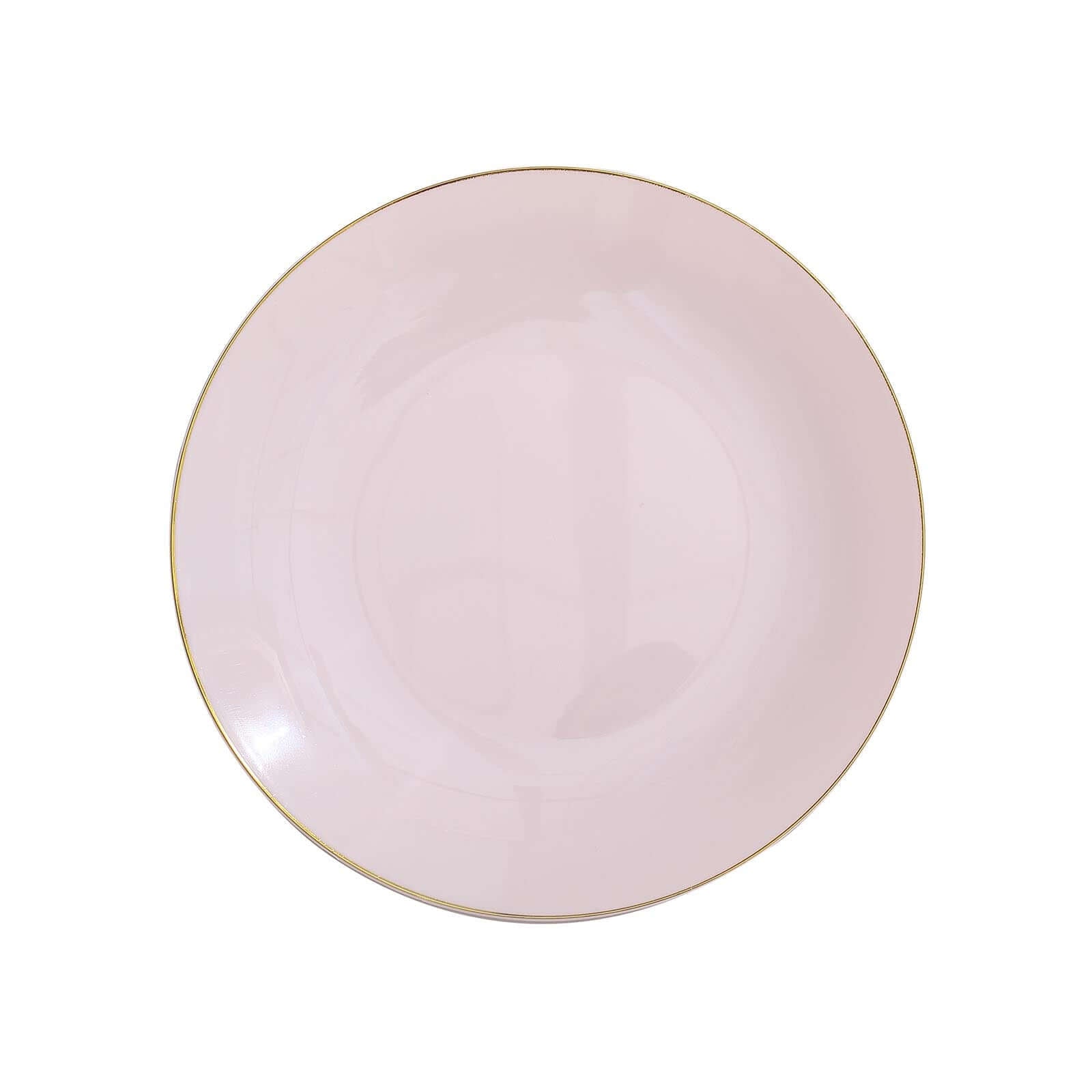 10-Pack Plastic 8" Round Dessert Plates in Blush with Gold Rim - Glossy Disposable Appetizer Salad Plates