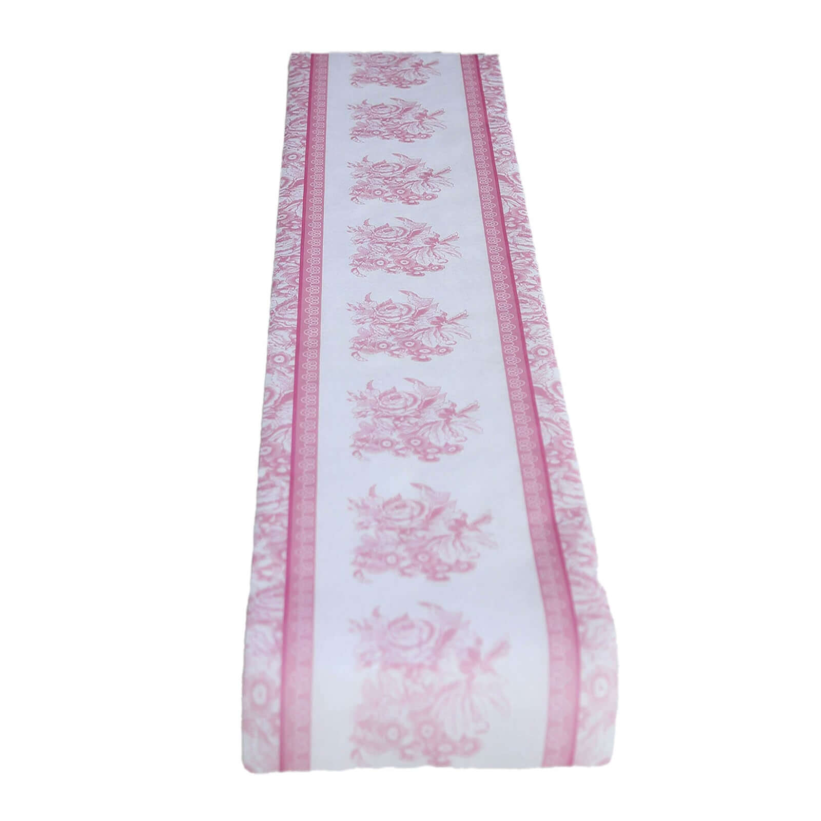 5 Pack Disposable Table Runners 11"x108" White with Pink Floral Pattern - Non-woven Stylish Kitchen Dining Table Decor
