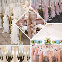 Chiffon Chair Sash with Curly Design White - Stylish Event Decor for Weddings & Gatherings