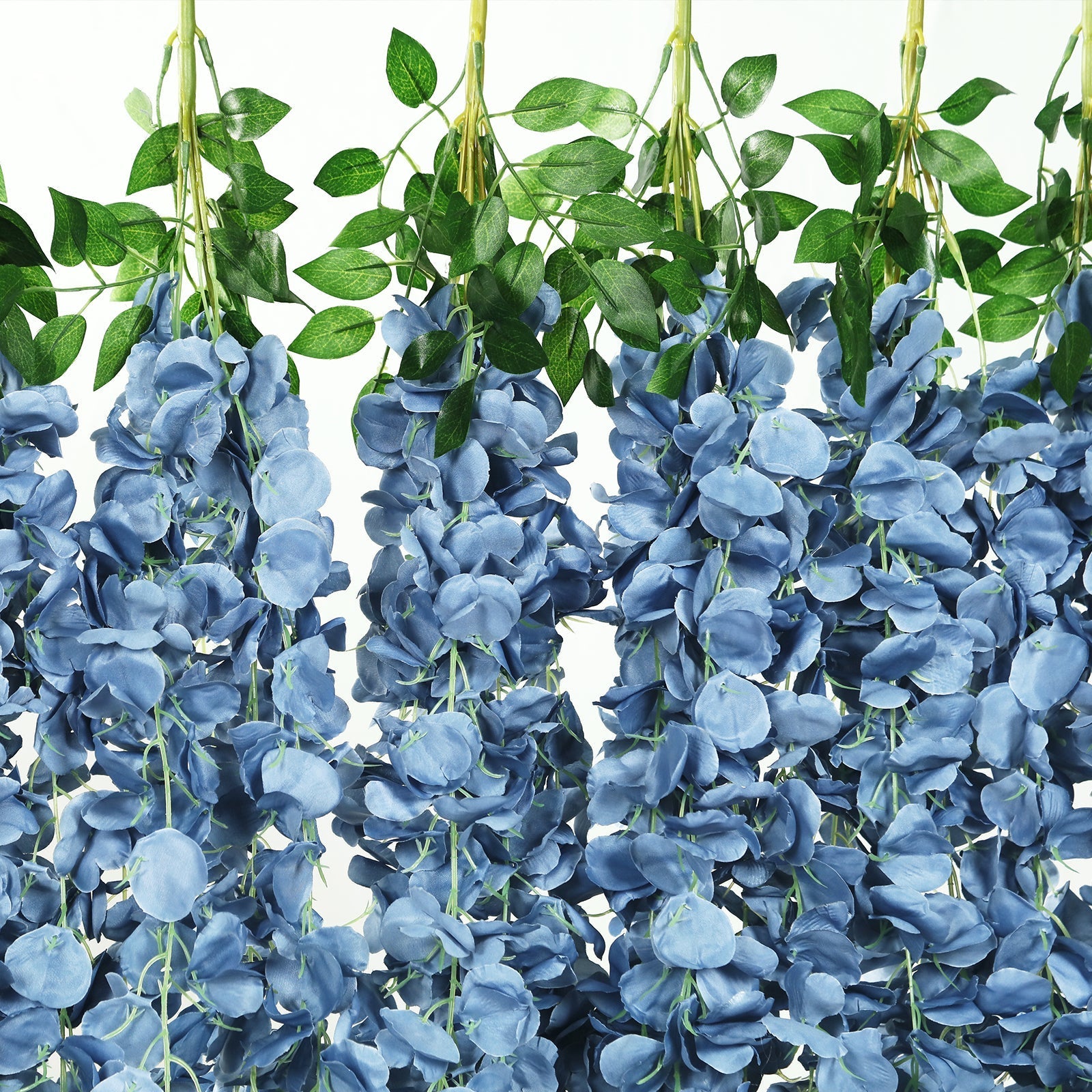 42" Silk Hanging Wisteria Flower Garland Vines in Dusty Blue, Elaborated 5 Full Strands in 1 Bush
