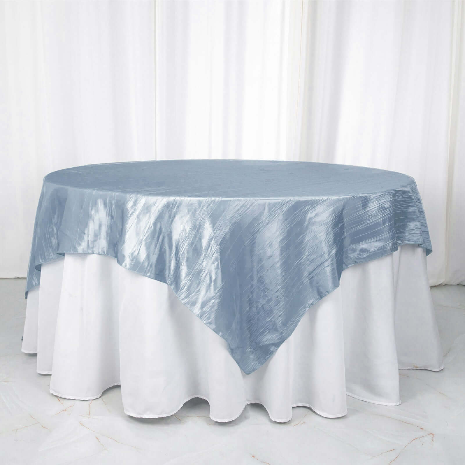 Taffeta 90"x90" Table Overlay Square Tablecloth Dusty Blue - Accordion Crinkle Table Cover