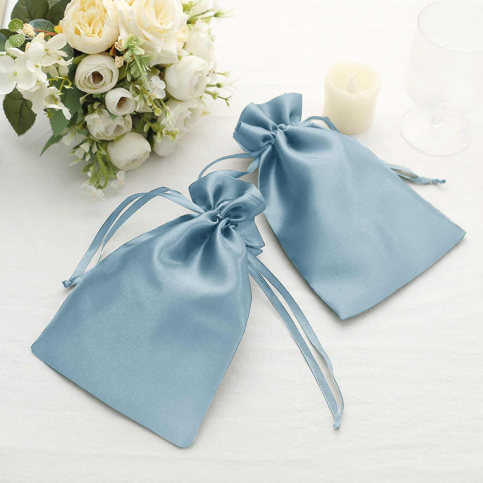 12 Pack 6"x9" Dusty Blue Satin Wedding Party Favor Bags, Drawstring Pouch Gift Bags