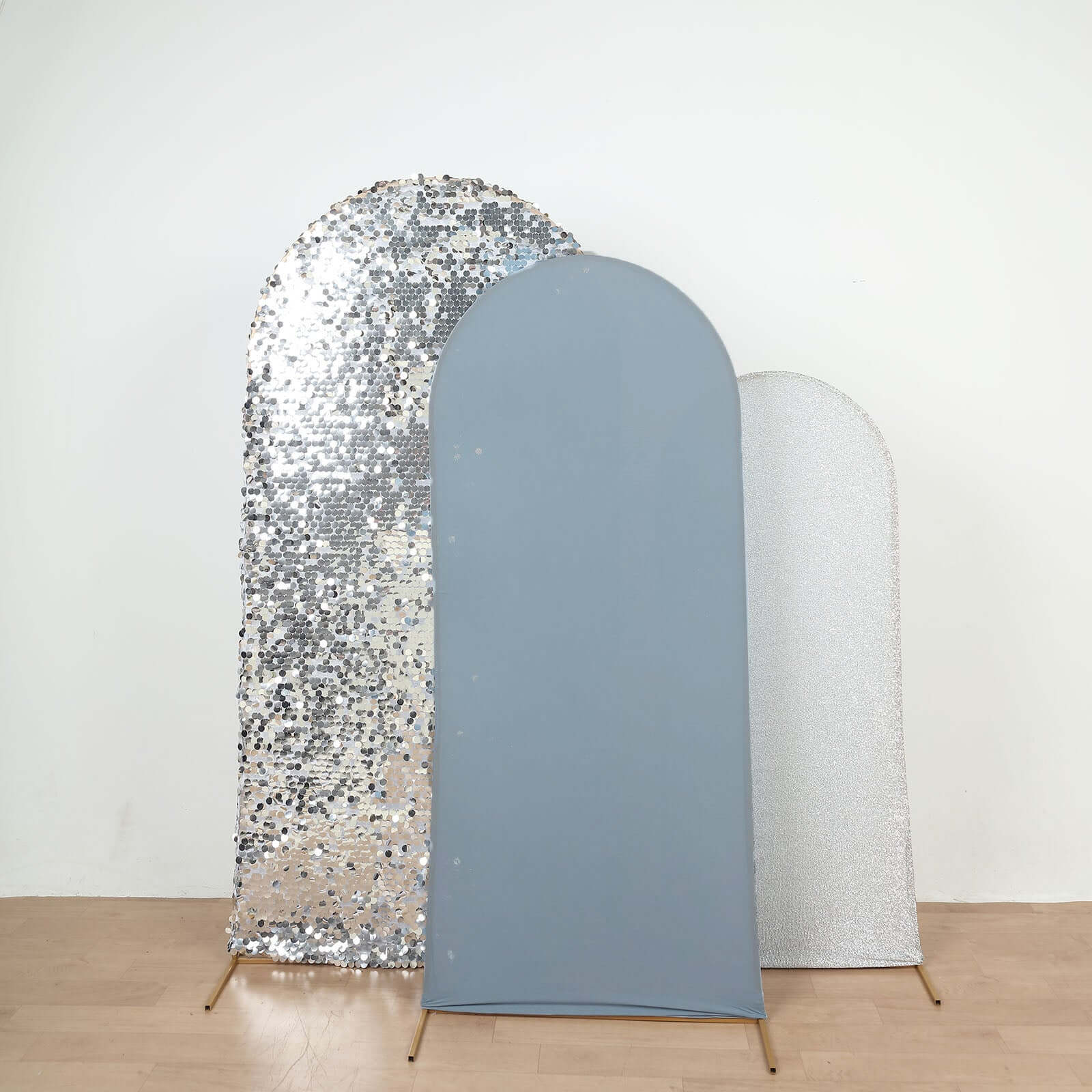 7ft Matte Dusty Blue Spandex Fitted Chiara Backdrop Stand Cover For Round Top Wedding Arch