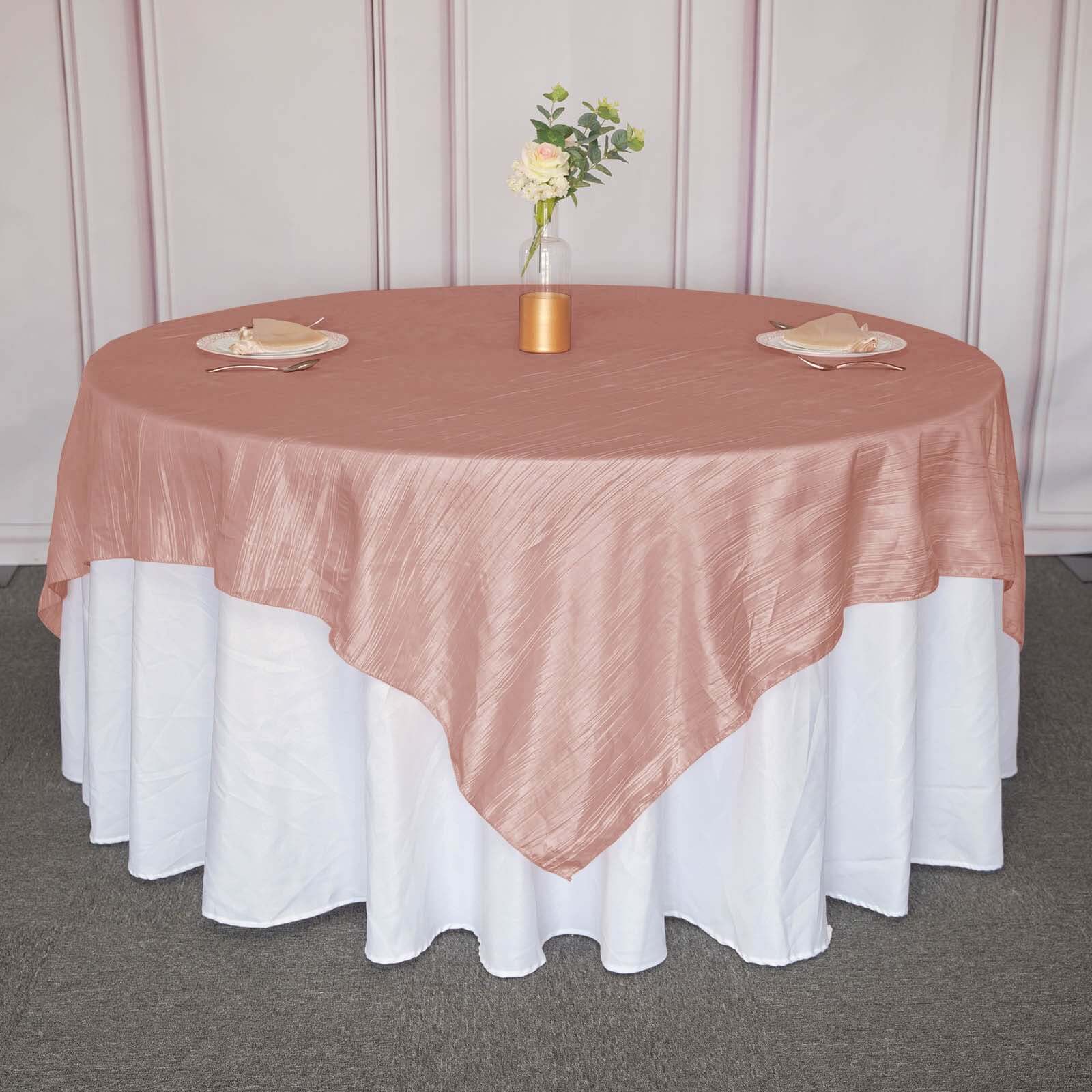 Taffeta 90"x90" Table Overlay Square Tablecloth Dusty Rose - Accordion Crinkle Table Cover