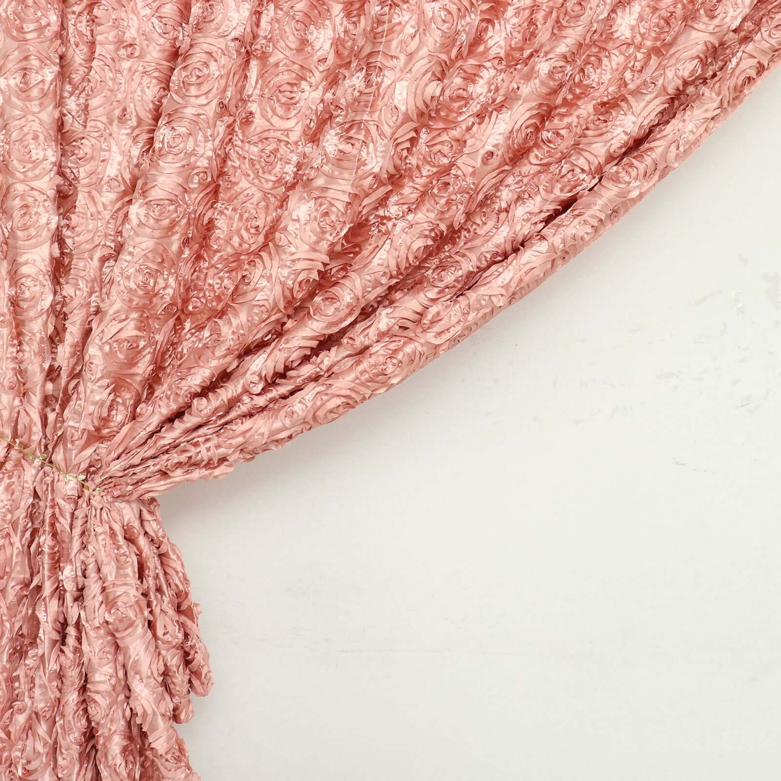 8ftx8ft Dusty Rose Satin Rosette Event Curtain Drapes, Backdrop Event Panel