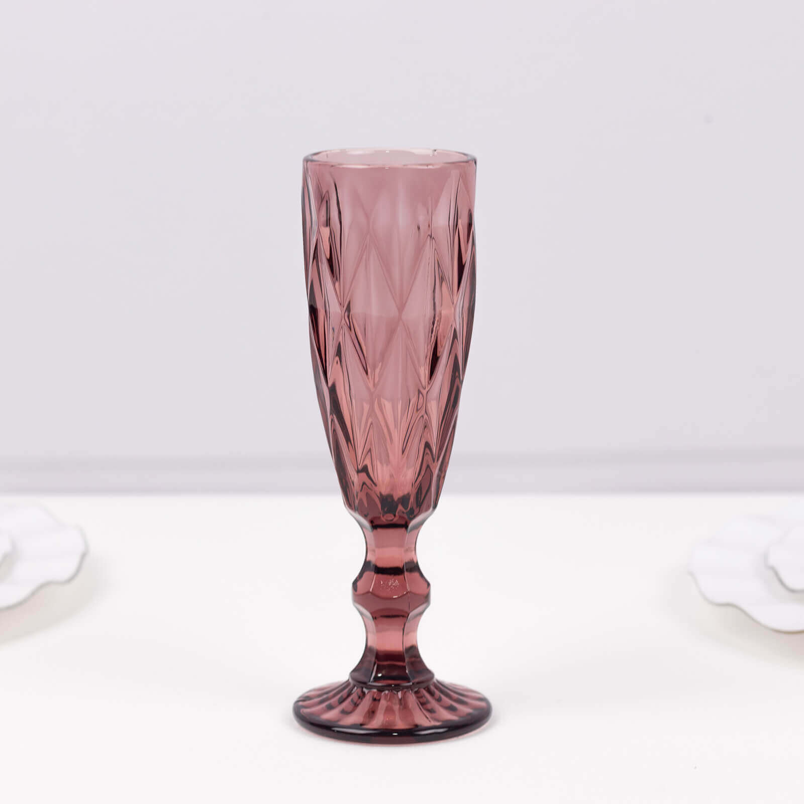 6-Pack Champagne Flute Glasses Transparent Dusty Rose Textured Crystal Cut Design - Chic Wine Goblets for Parties & Events 6oz 8"