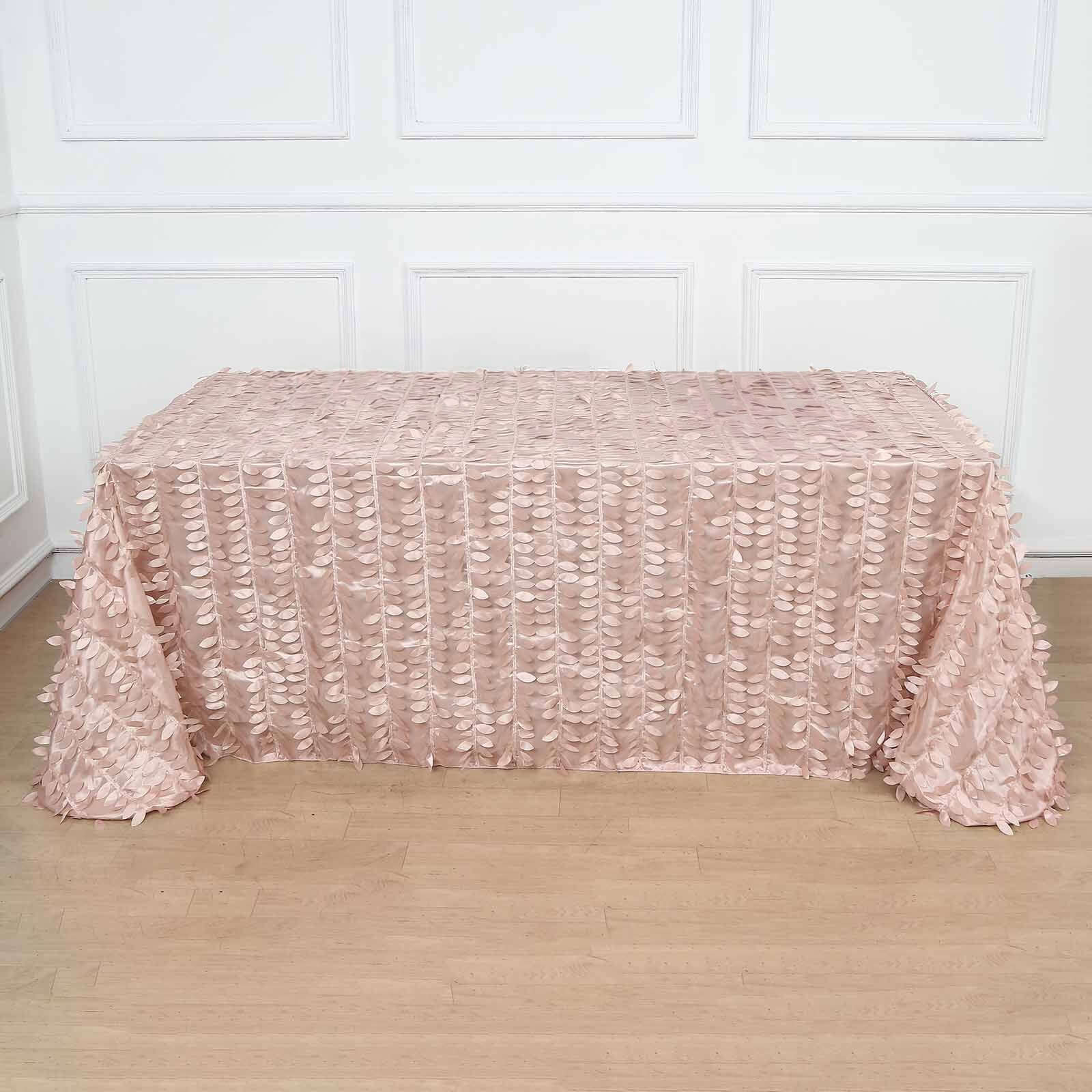 Taffeta 90"x132" Rectangle Tablecloth Dusty Rose | 3D Leaf Petal Design Seamless Table Cover