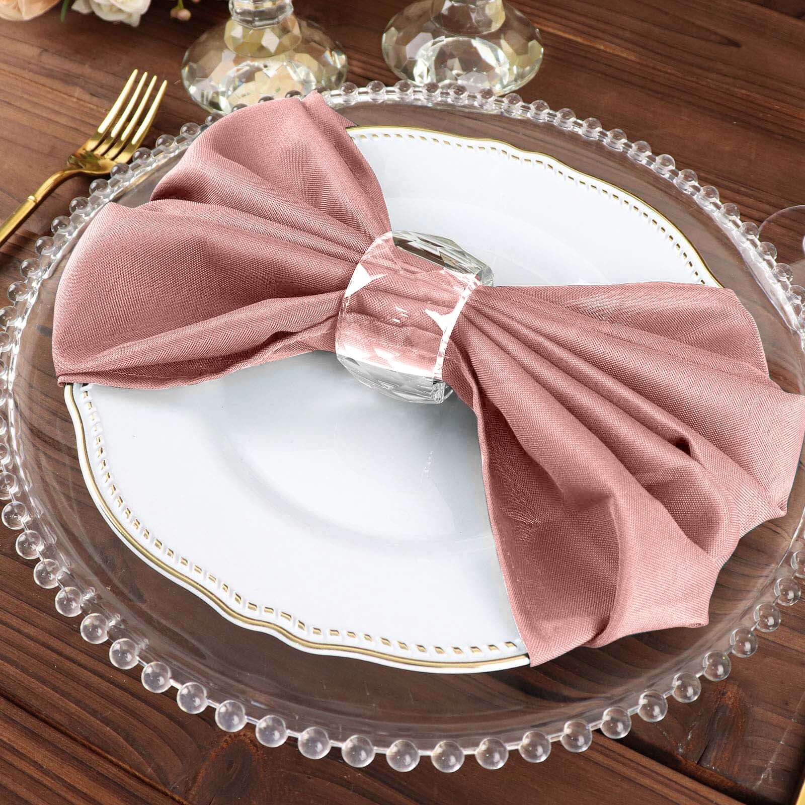 5 Pack Polyester 20"x20" Napkins Dusty Rose - Wrinkle Resistant & Easy Care Cloth Napkins