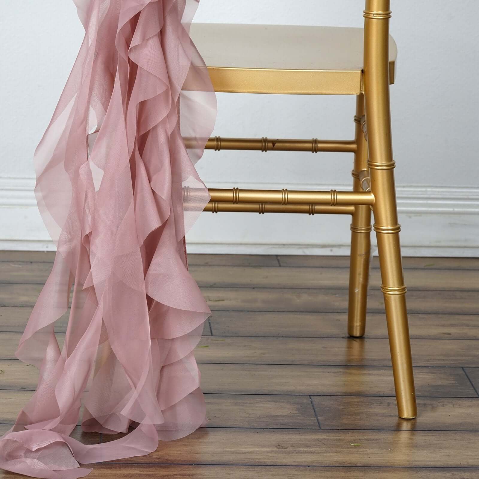 1 Set Chiffon Hoods Chair Sashes with Willow Ruffles Design Dusty Rose - Stylish Chair Bow Decor