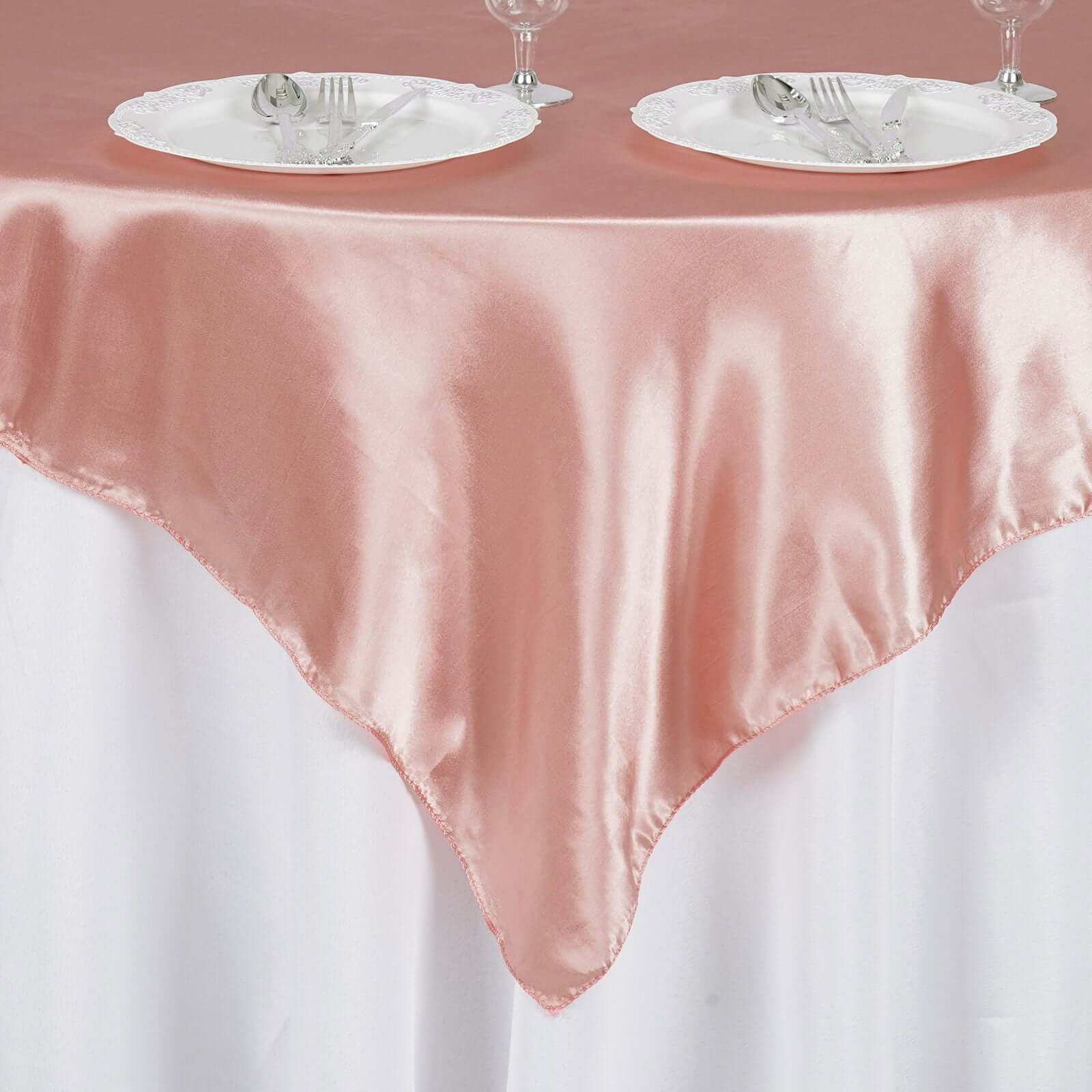 Satin 60"x60" Table Overlay Square Tablecloth Dusty Rose - Smooth Silky Touch Table Cover