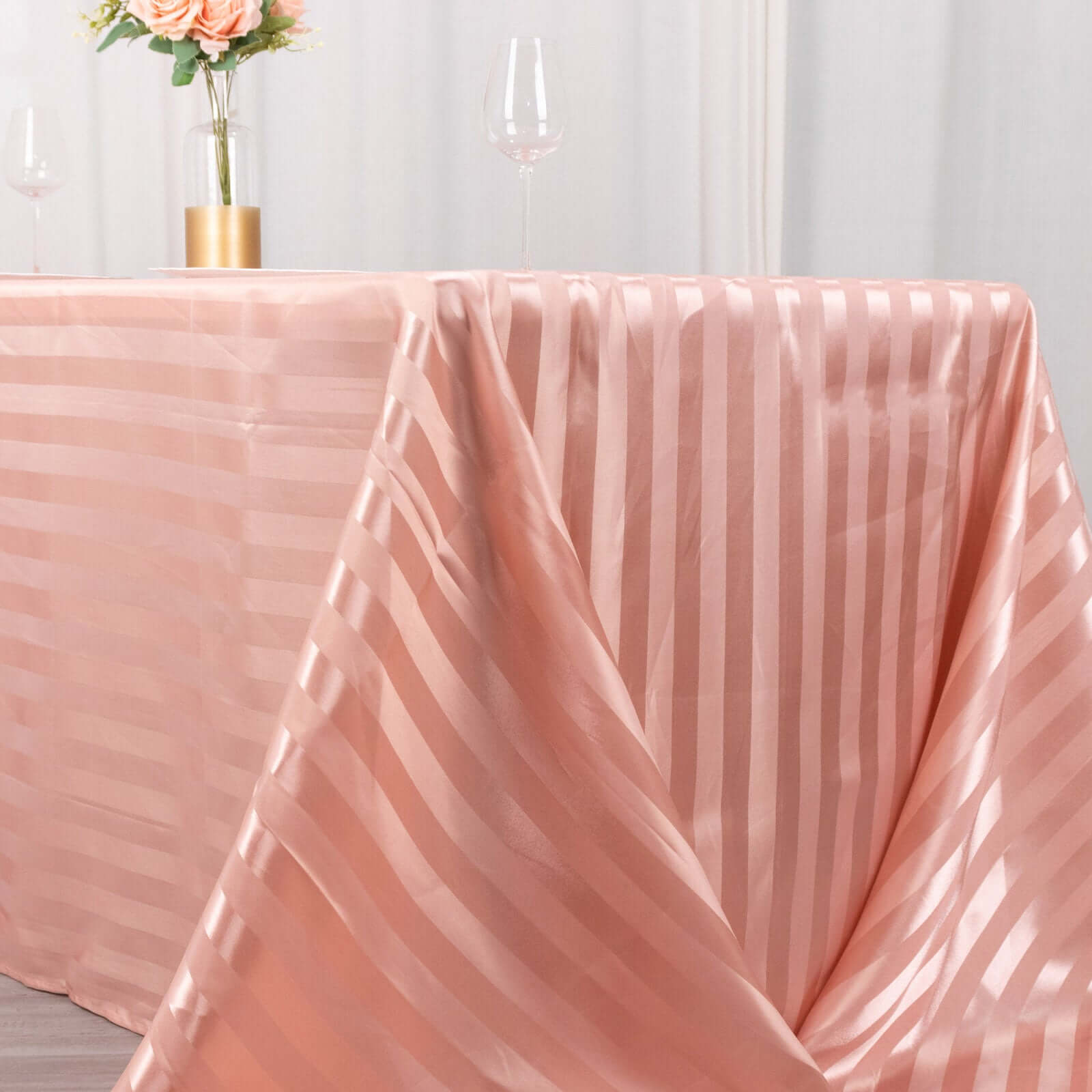 Satin Striped 90"x132" Rectangular Tablecloth Dusty Rose Satin Stripe - Seamless Silky Smooth Table Cover