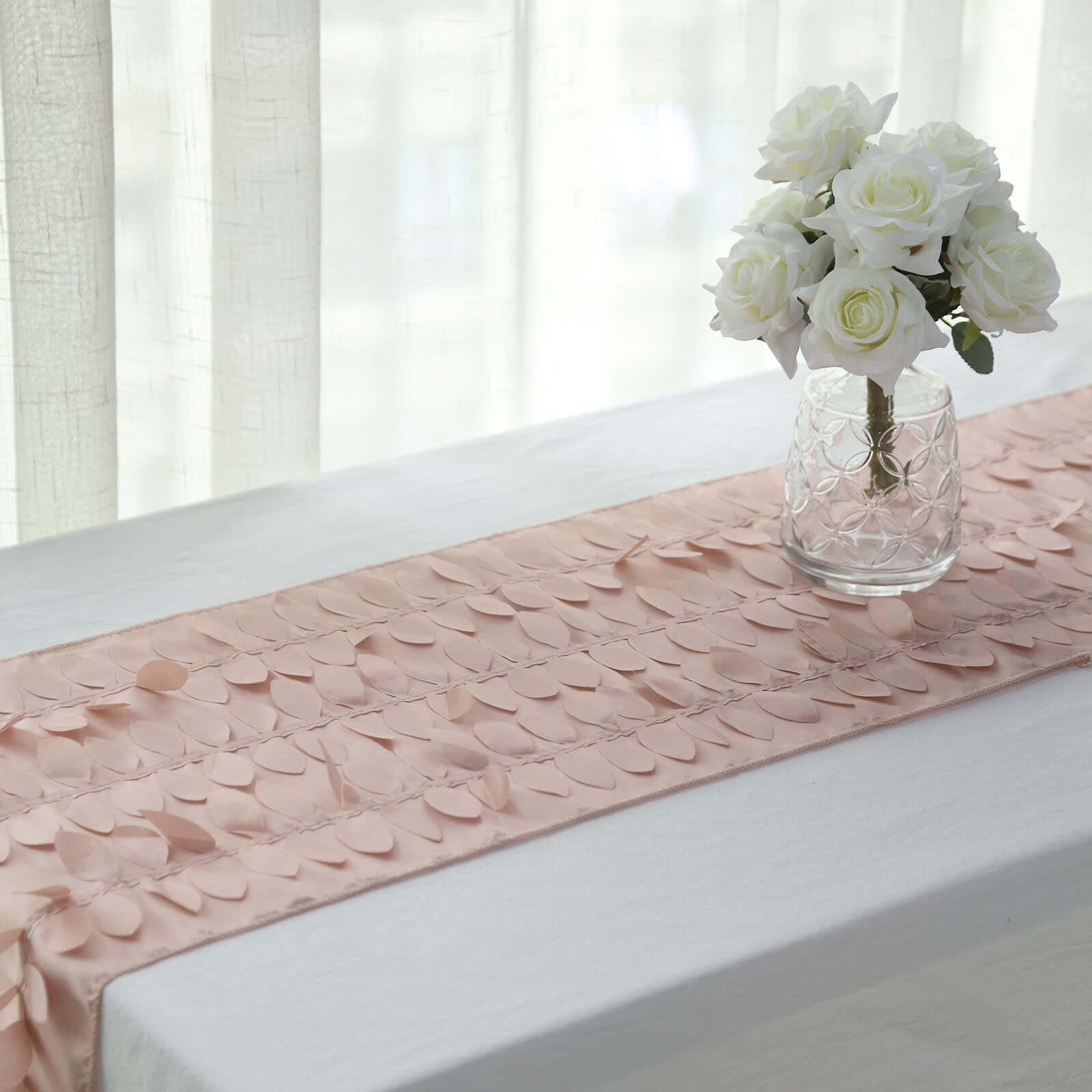 Taffeta Fabric 12"x108" Table Runner Dusty Rose - 3D Leaf Petal Design