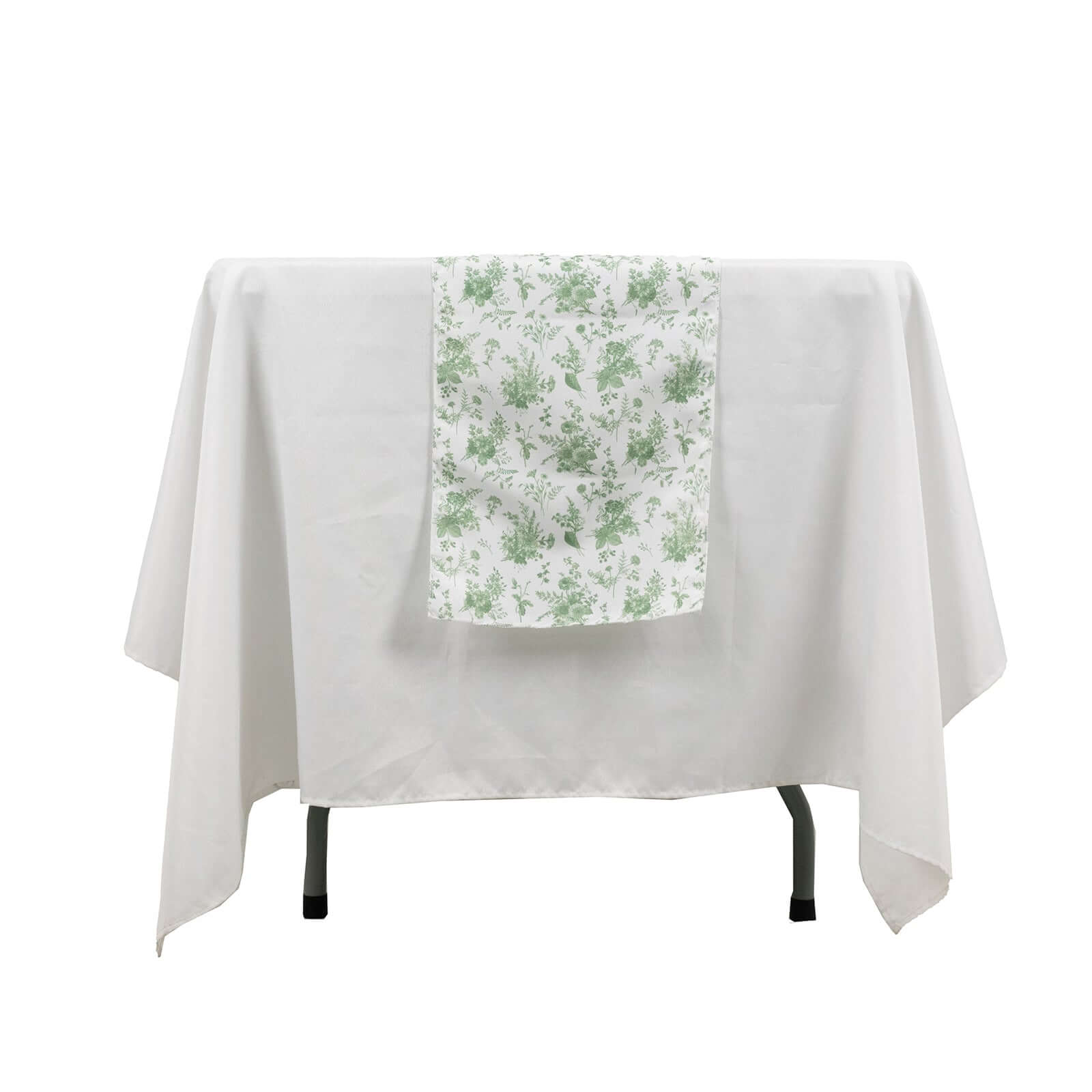Polyester 12"x108" Table Runner Dusty Sage Green French Toile Floral Print - Upscale Dining Table Decor