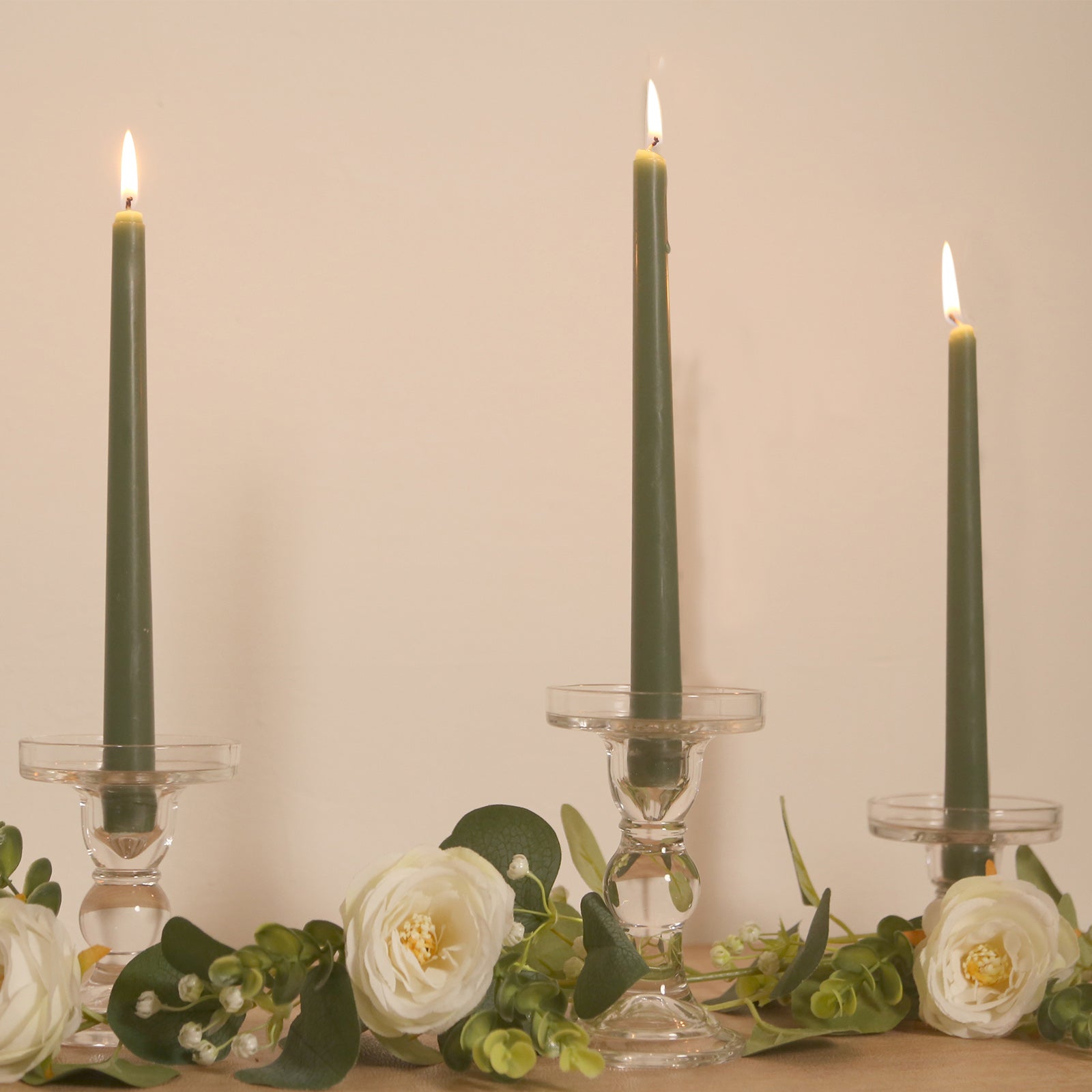 12-Pack Taper Candles Premium Wax Design Dusty Sage Green - Unscented Candles for Upscale Settings 10"