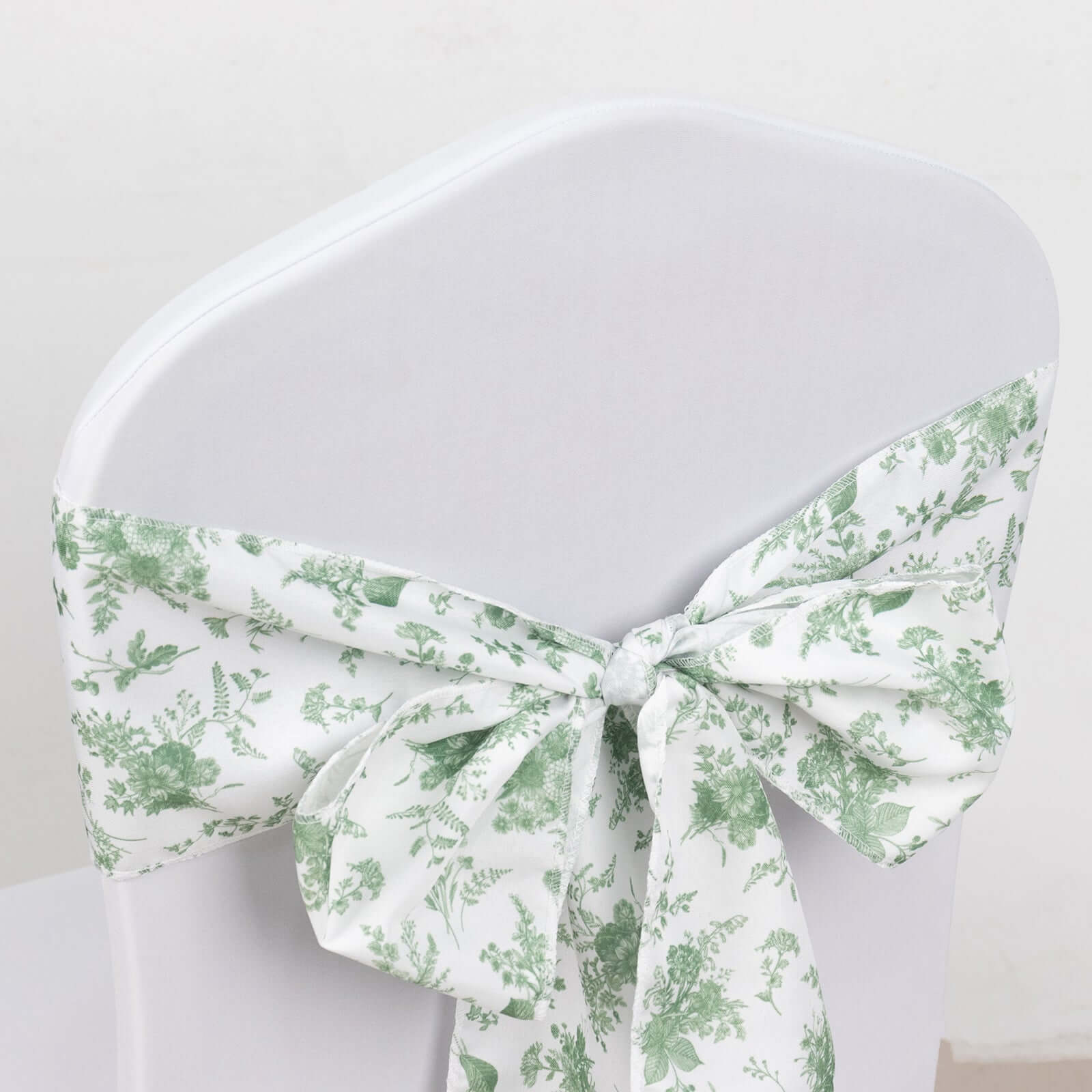 5 Pack Polyester Chair Sashes Dusty Sage Green French Toile Floral Design - Stylish Durable and Reusable Chair Bows 6"x108"