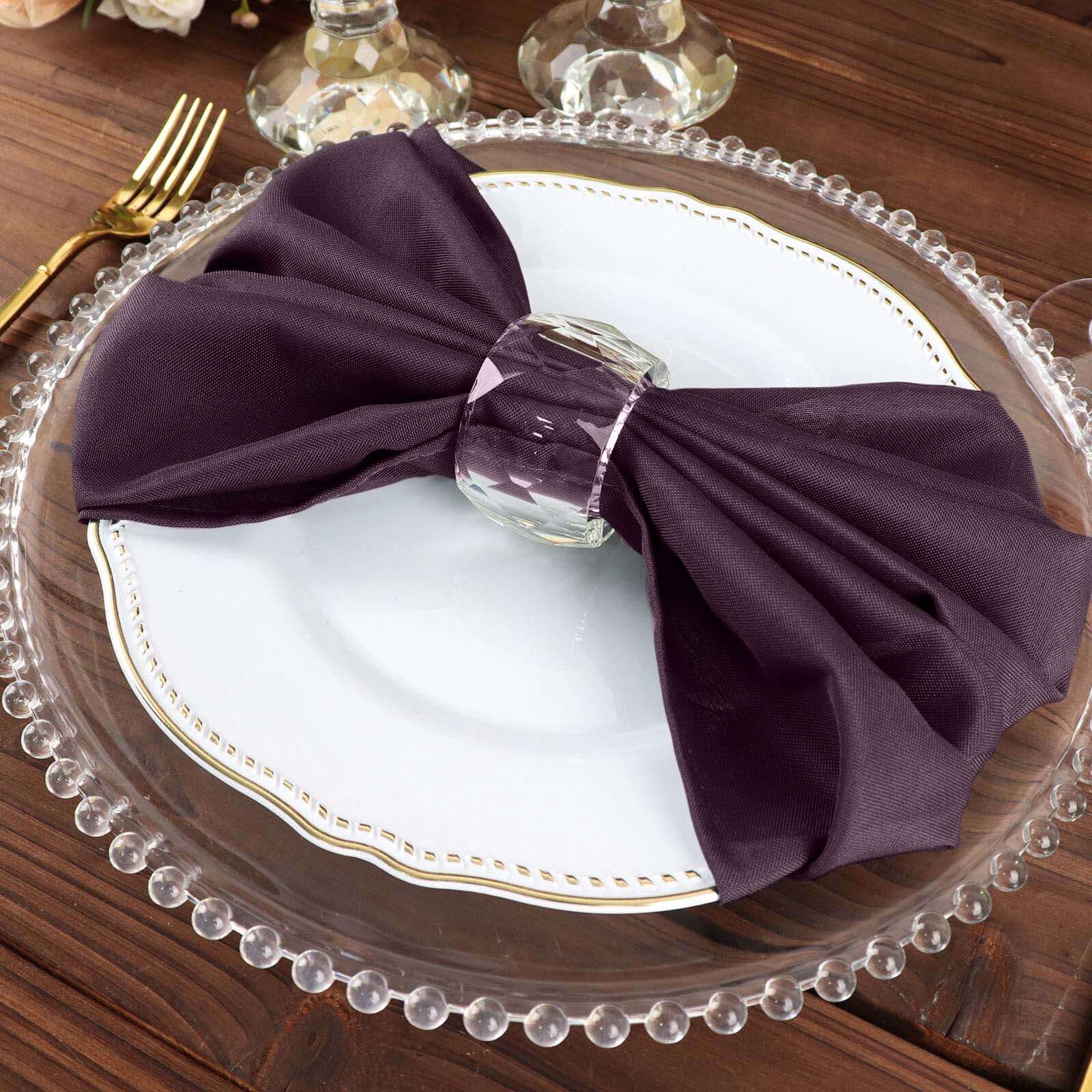 5 Pack Eggplant Cloth Napkins with Hemmed Edges, Reusable Polyester Dinner Linen Napkins - 20"x20"