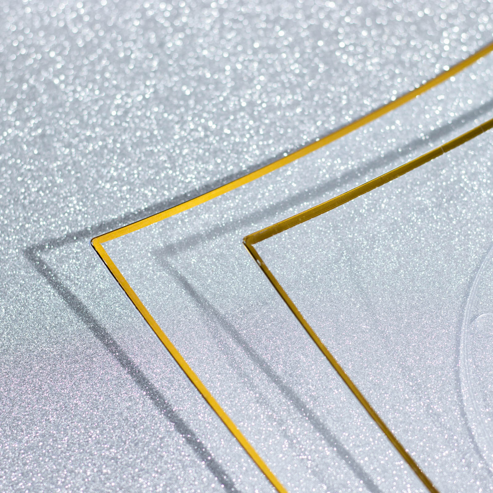 10-Pack Plastic 8" Square Dessert Plates in Clear Concave Style with Gold Rim - Modern Disposable Salad Appetizer Party Plates