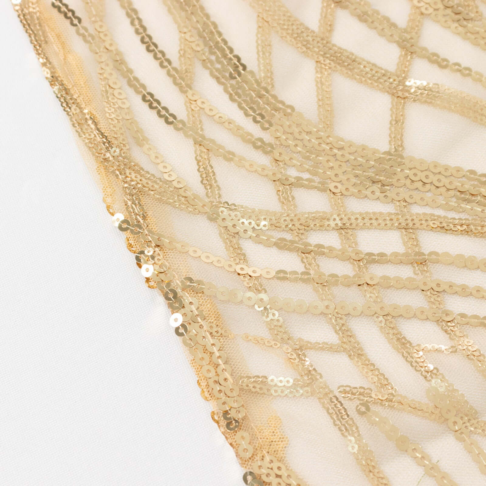 Mesh 72"x72" Table Overlay Square Tablecloth Champagne - Wave Embroidered Sequins Table Topper