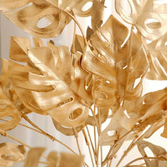 4-Pack Artificial Monstera Leaves Bushes Metallic Gold - Chic Faux Palm Leaf Decor Vase Filler for Hawaiian Jungle Tropical Themed Weddings Parties & Events 14"