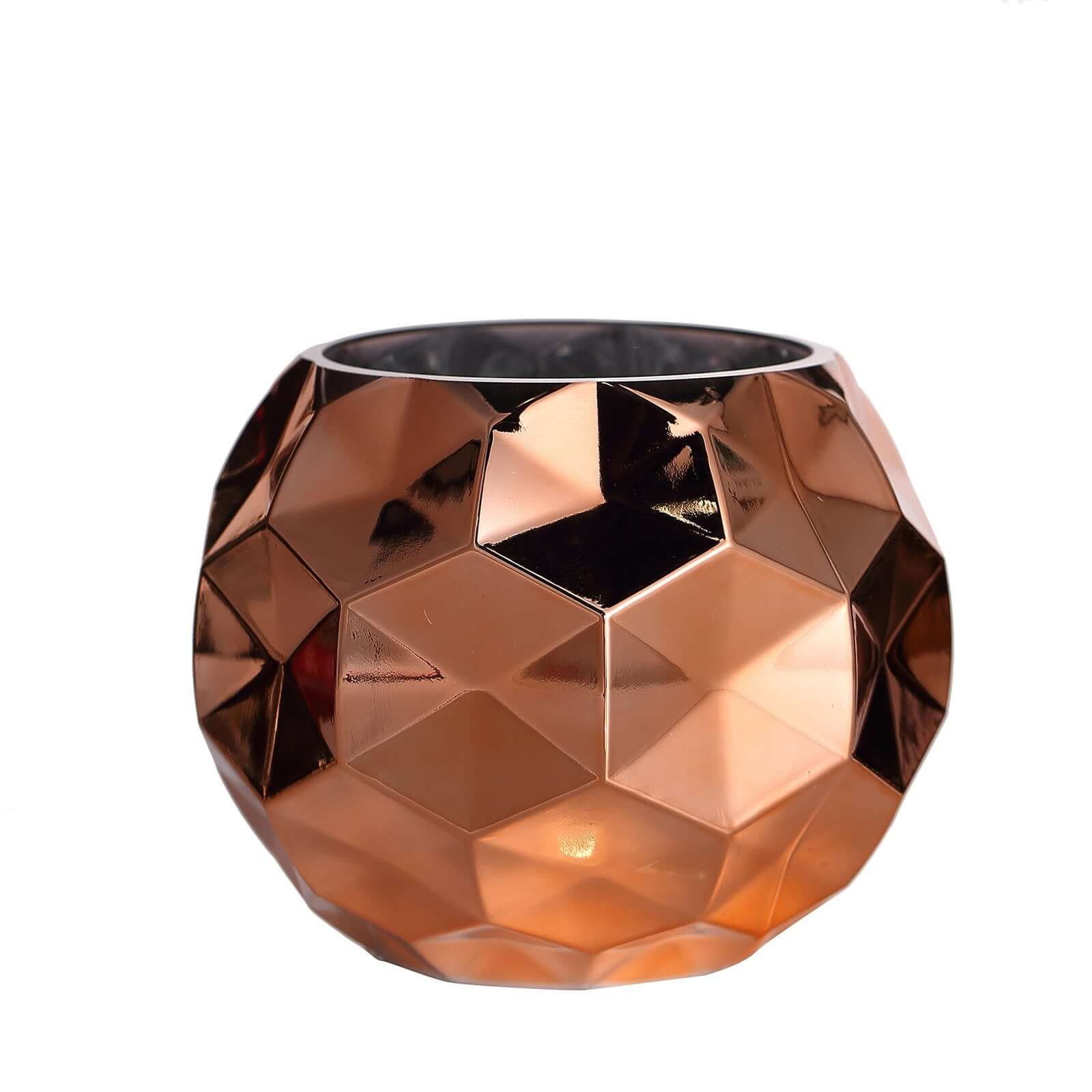 2-Pack Mercury Glass Vases Honeycomb Design Rose Gold - Stylish Geometric Wedding Centerpieces 6"