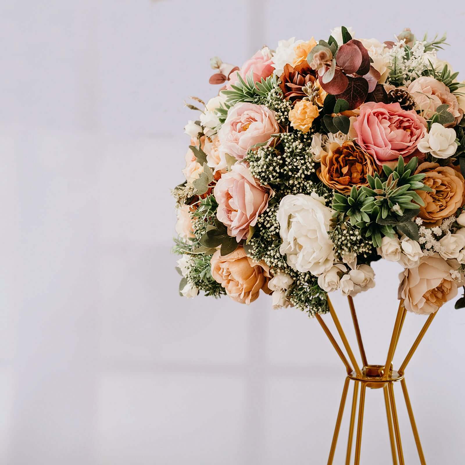20" Dual Cone Reversible Gold Metal Geometric Flower Stand, Wedding Vase Pedestal, Column Centerpiece