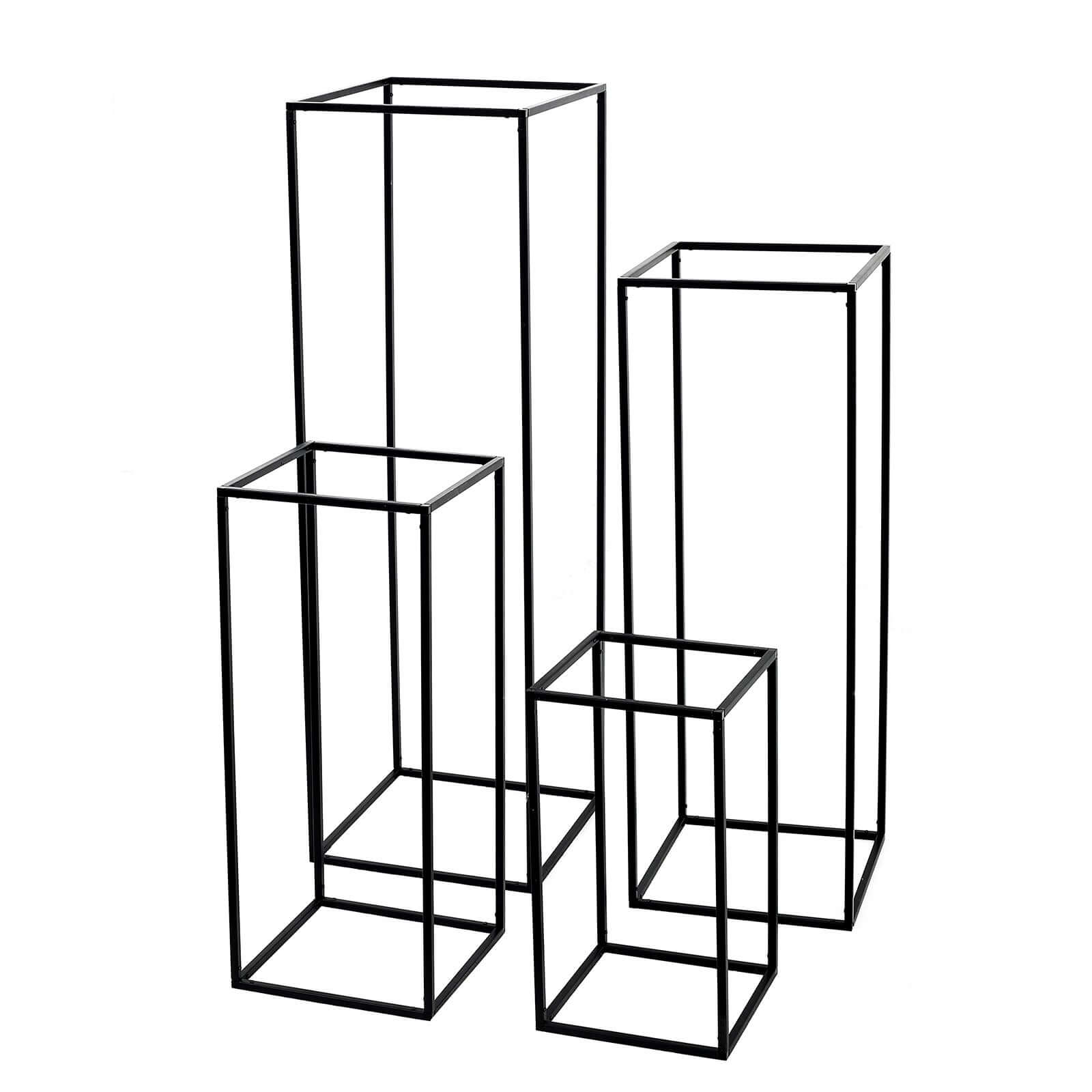 Set of 4 Metal Flower Stands Frame Wedding Column Centerpieces Matte Black - Durable Display 16"/24"/32"/40"