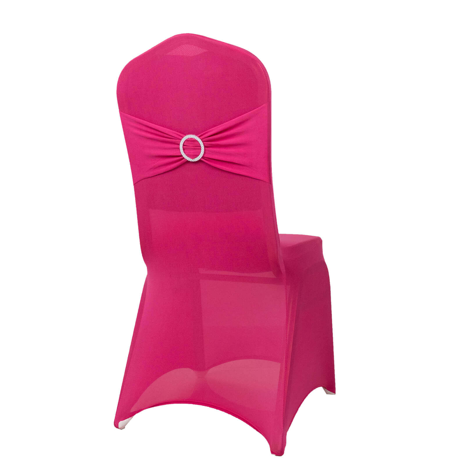 Spandex Chair Cover with Fuchsia Rhinestone Buckled Sash Band Blush - Stretch Fitted Slipcover