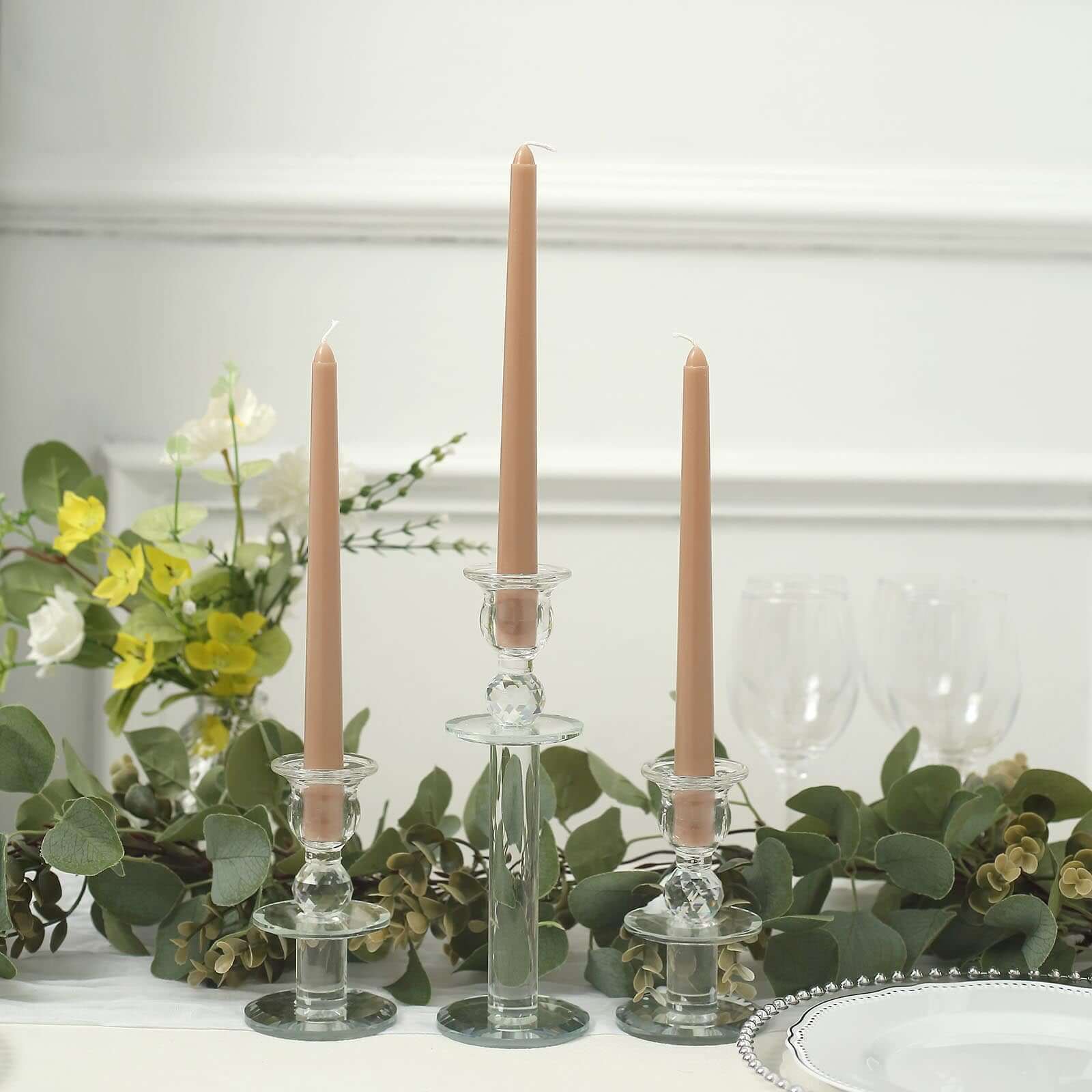 12-Pack Taper Candles Premium Wax Design Beige - Unscented Candles for Upscale Settings 10"