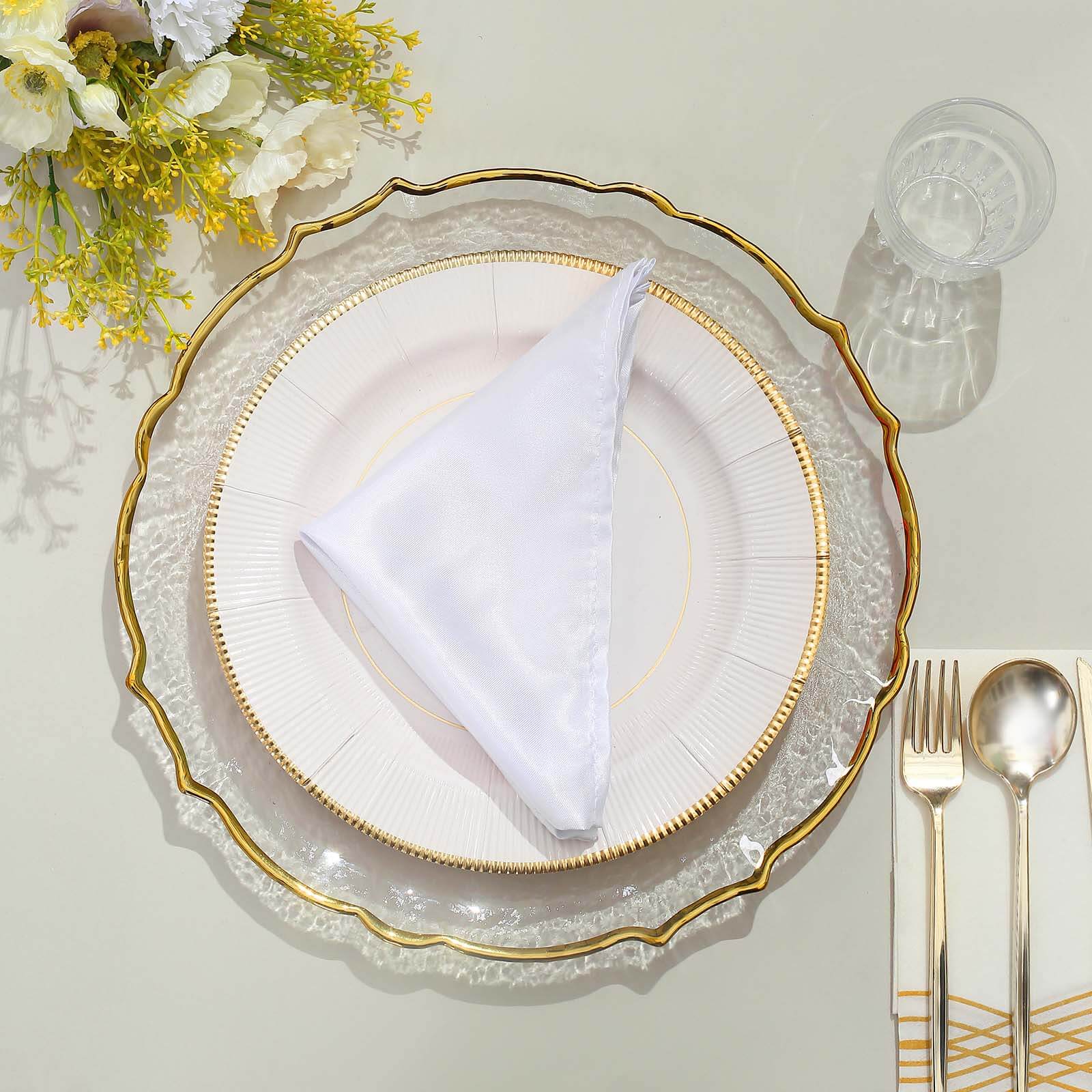 8-Pack Glass Round Charger Plates 13" in Clear with Gold Sunflower Scalloped Rim, Decorative Dinner Chargers